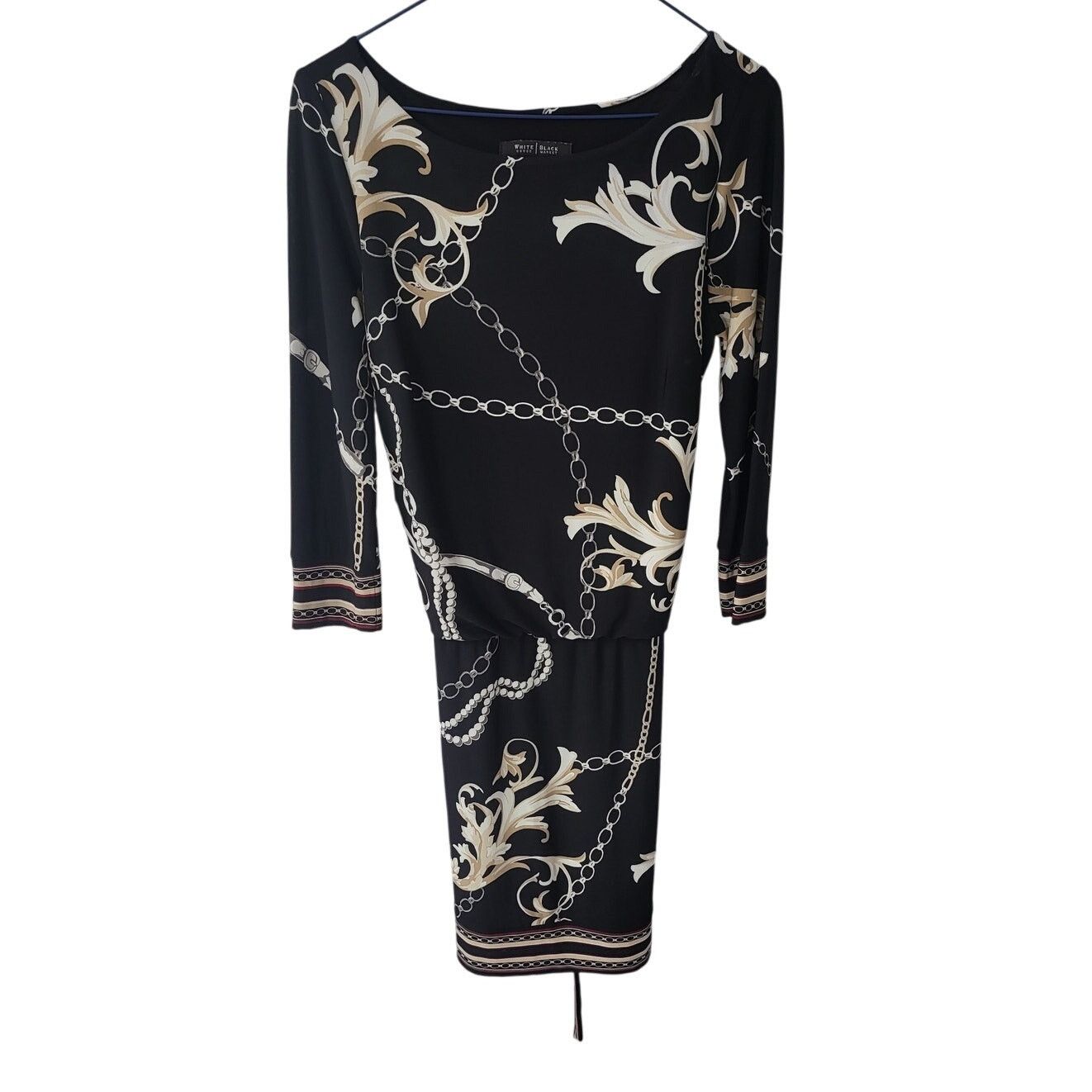 White House Black Market WH/BM Black Chain Print Belted Blouson Dress - XXS Size XXS / US 00 / IT 34 - 1 Thumbnail