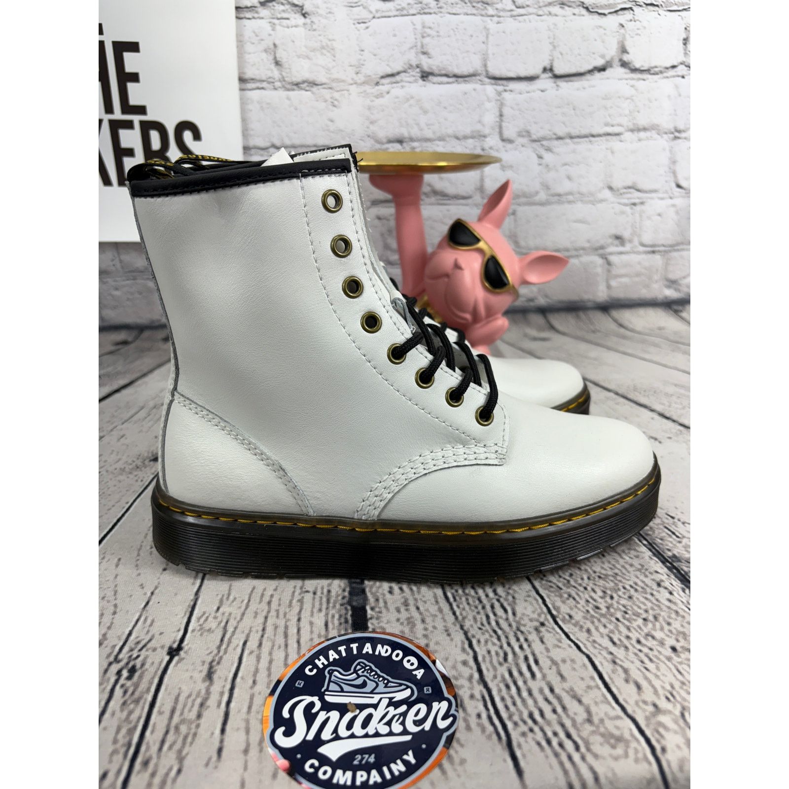 Dr. Martens Dr Martens Zavala Combat Boots Womens 8 White Black Leather Size US 8 / IT 38 - 3 Thumbnail