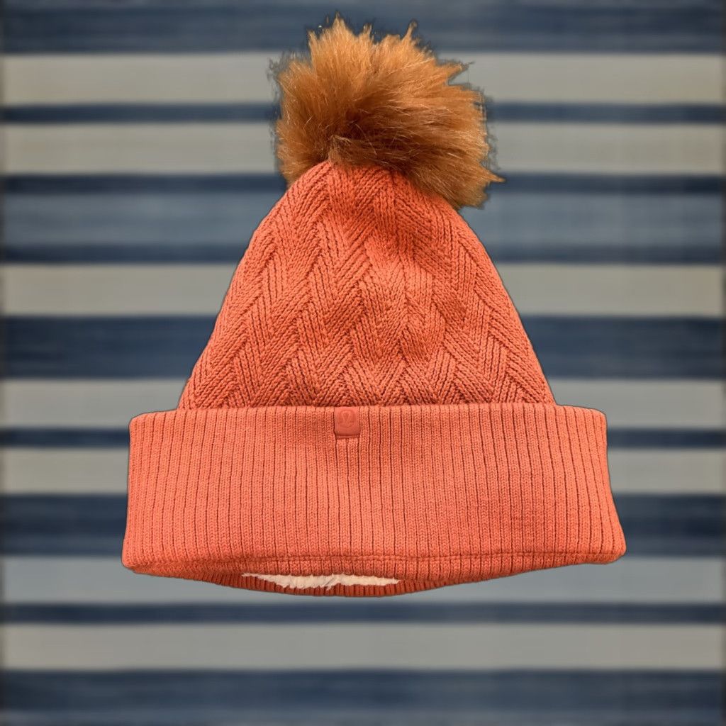 Lululemon Lululemon Women's Chevron Knit Pom Beanie Cassis Wool Blend Orange Size ONE SIZE - 1 Thumbnail