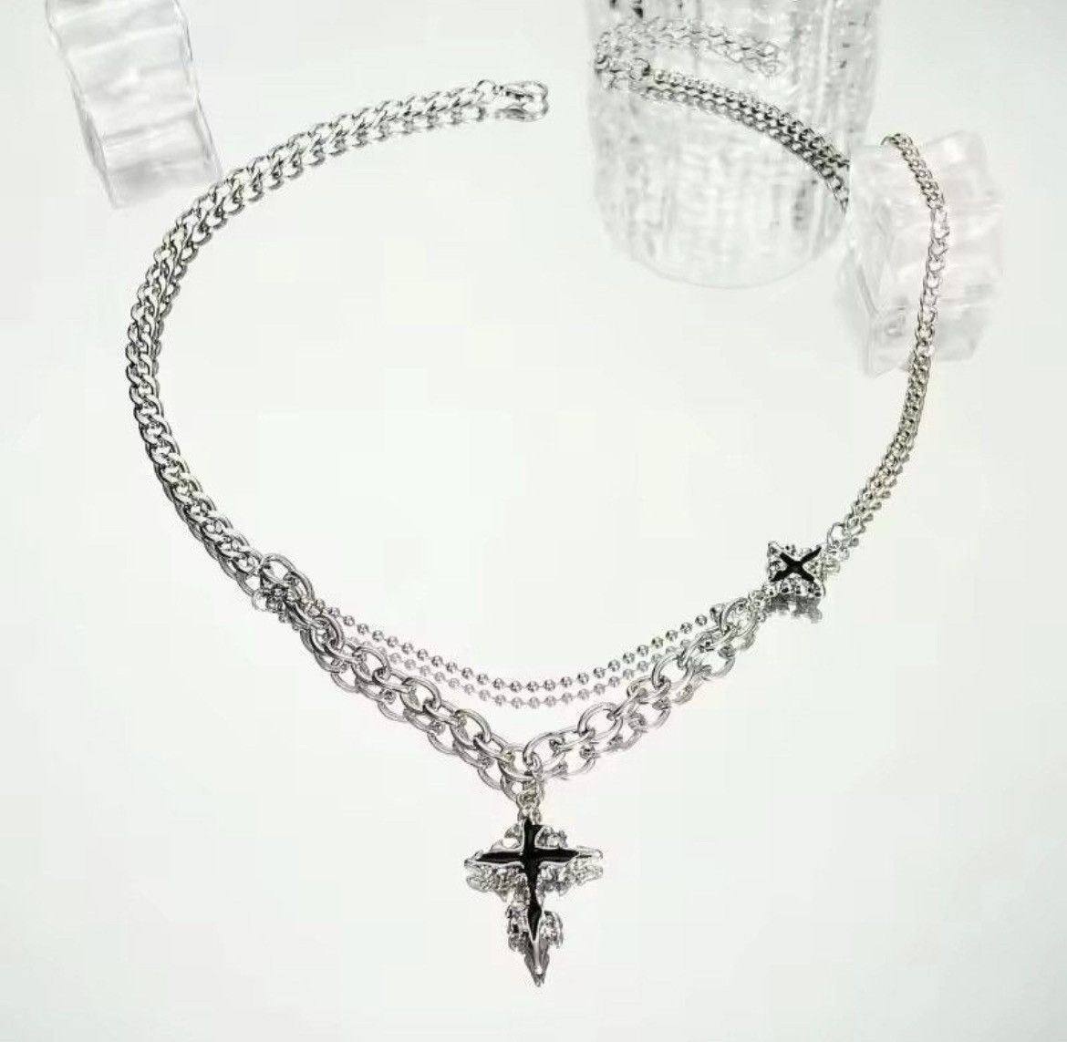 Japanese Brand × Jewelry Retro punk gothic melting cross layered chain necklace y2k Size ONE SIZE - 3 Thumbnail