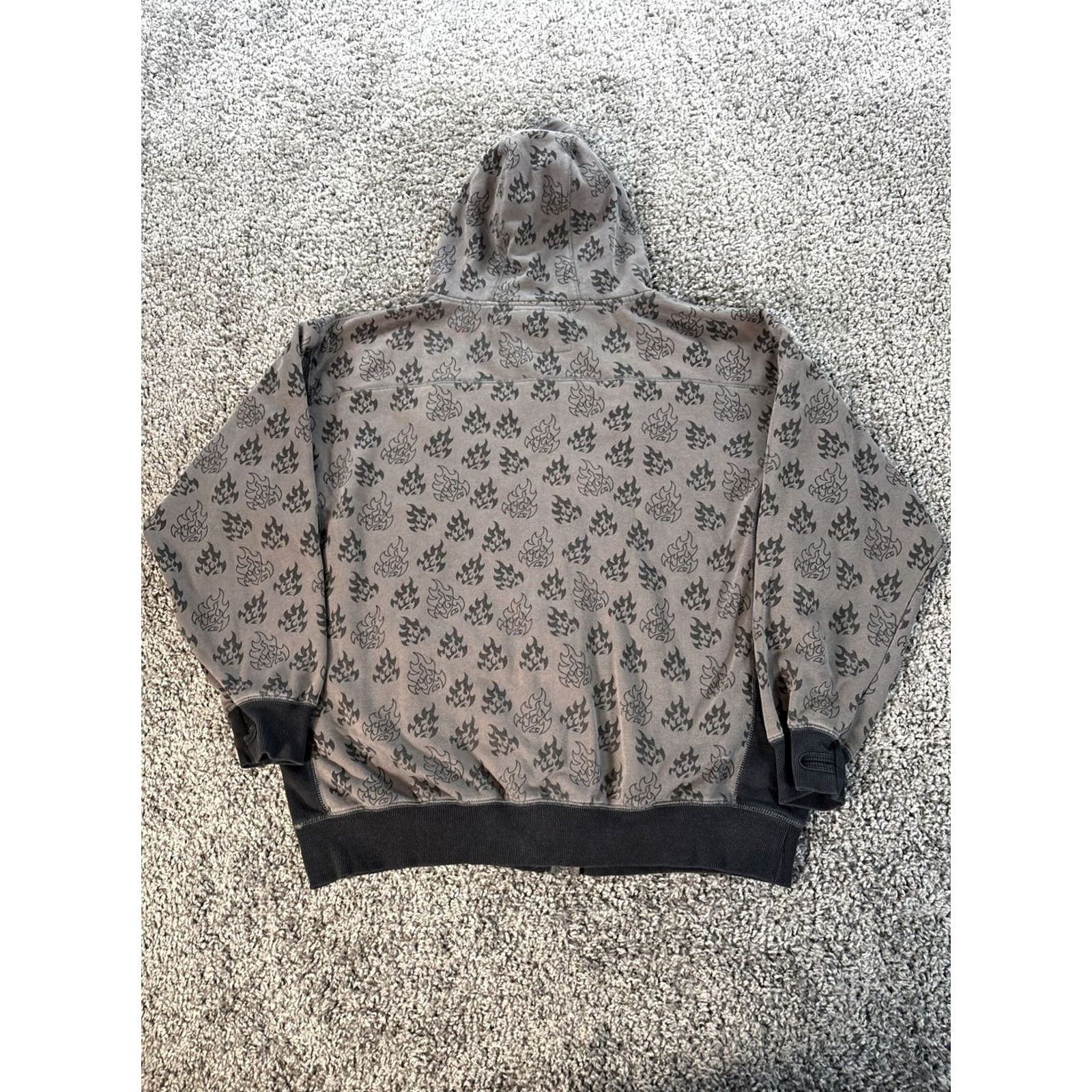 Gloverall VINTAGE Too Heavy Hoodie Mens XL Flame Skull Thermal Heavyweight All Over Hooded Full Zip Sweatshirt Gray Size US XL / EU 56 / 4 - 5 Thumbnail