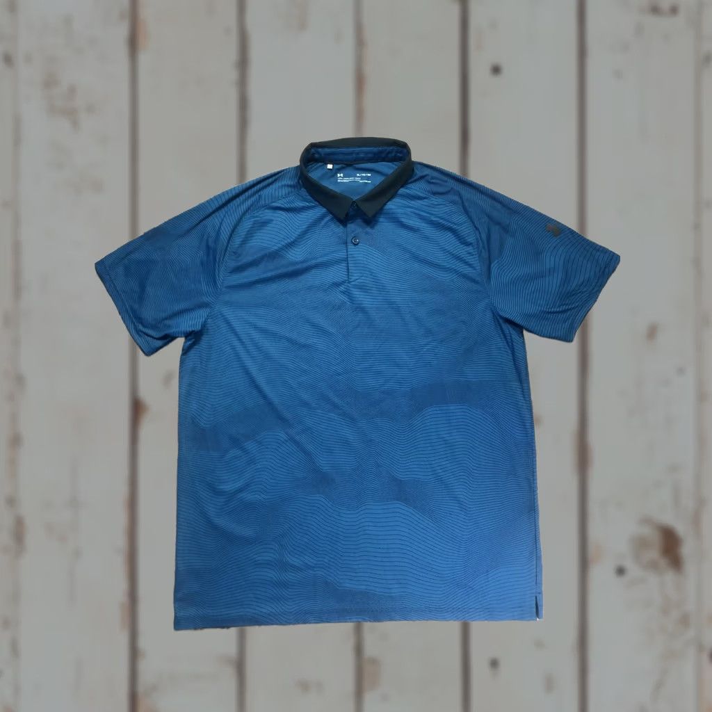 Under Armour Under Armour HeatGear Polo Shirt Mens XL Blue Stripe Short Sleeve Golf Shirt Size US XL / EU 56 / 4 - 1 Thumbnail