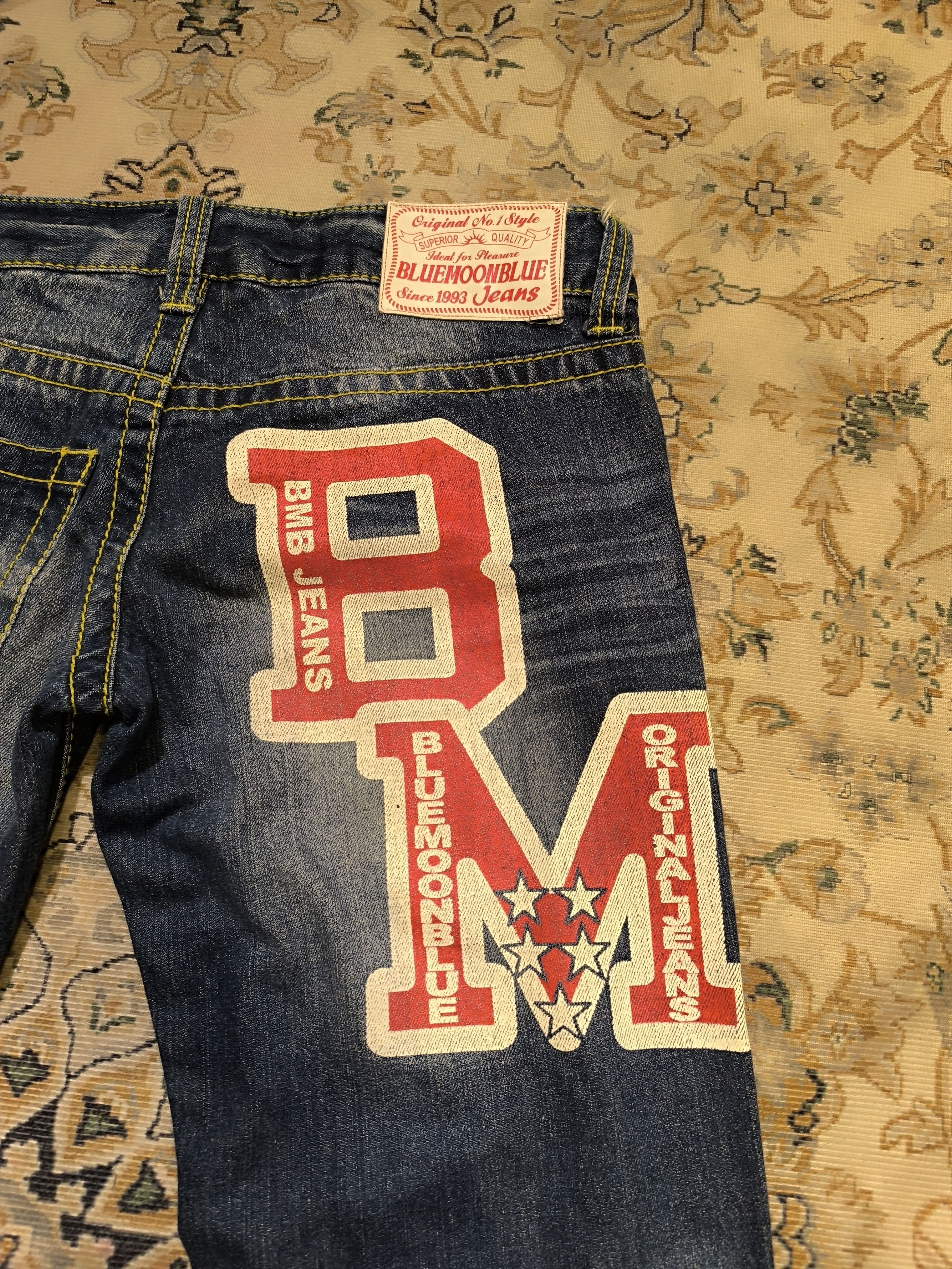 Japanese Brand BLUEMOONBLUE BIG SPELL OUT JEANS Size US 33 - 8 Thumbnail