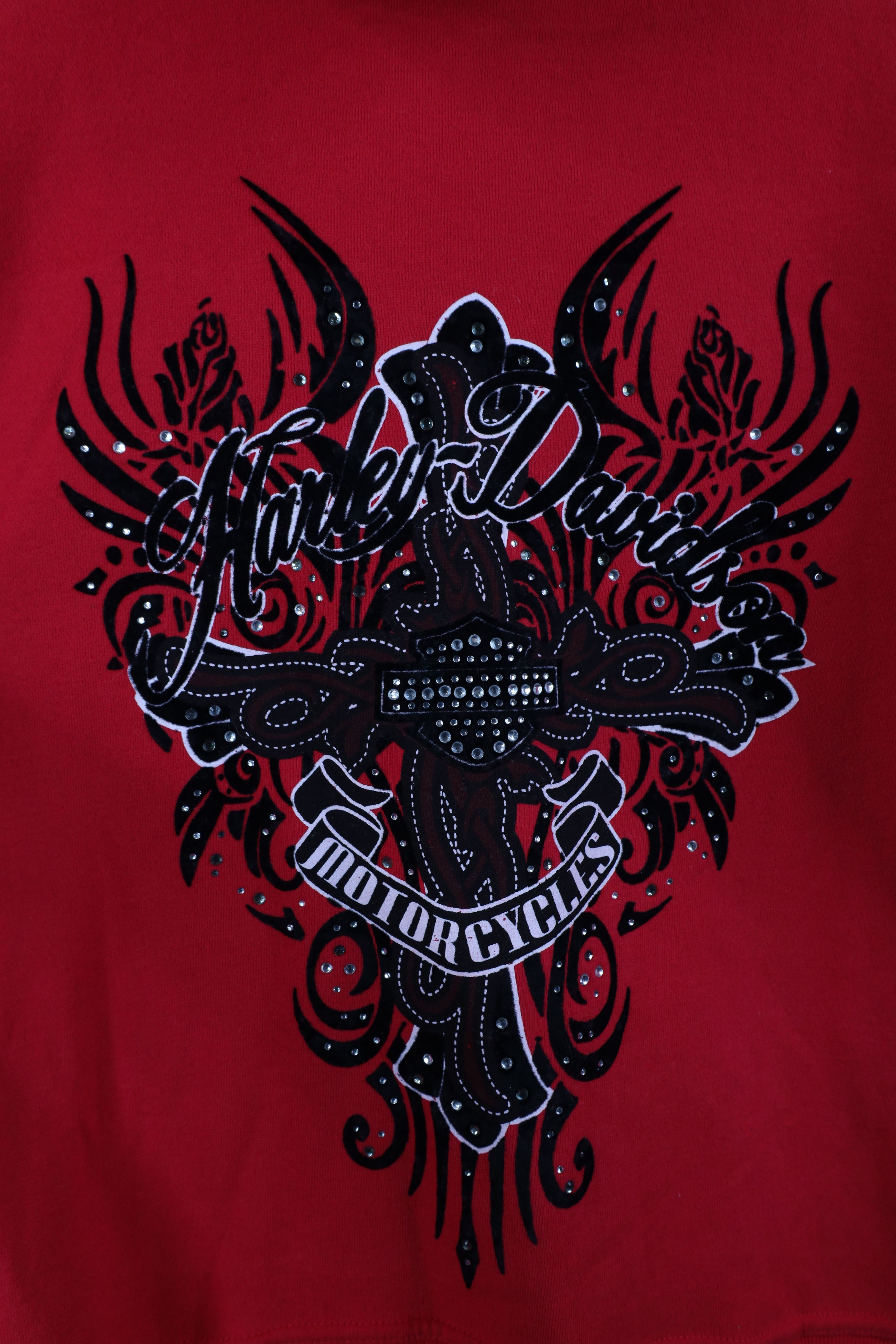 Harley Davidson Vintage Y2K Harley Davidson Rose Rhinestone Full Zip Hoodie Size L / US 10 / IT 46 - 13 Thumbnail