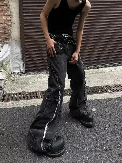 Japanese Brand × Jean Vintage raw edge patchwork distressed bootcut jeans Size US 32 / EU 48 - 1 Thumbnail