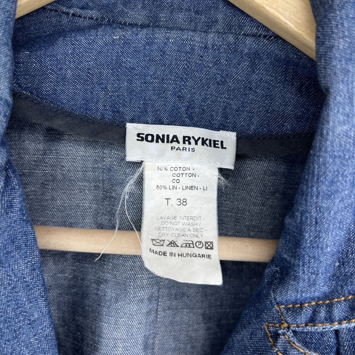 Sonia Rykiel × Vintage 🌟SONIA RYKIEL CROPPED DENIM BLAZER BLUE JACKET Size S / US 4 / IT 40 - 4 Thumbnail