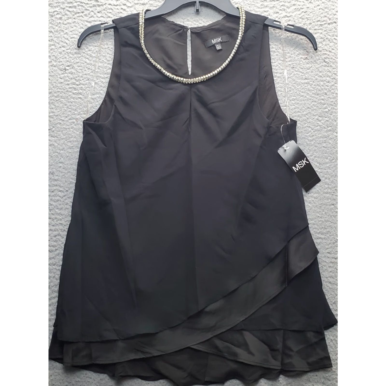 Vintage MSK Tank Dress Womens L Black Lined Layered Beaded Round Neck Keyhole Back Dress Size L / US 10 / IT 46 - 2 Thumbnail