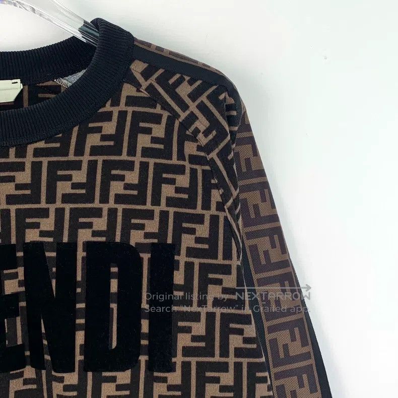 Fendi Fendi Black and Brown Logo Letter Full Print Cotton Crewne Size S / US 4 / IT 40 - 3 Thumbnail