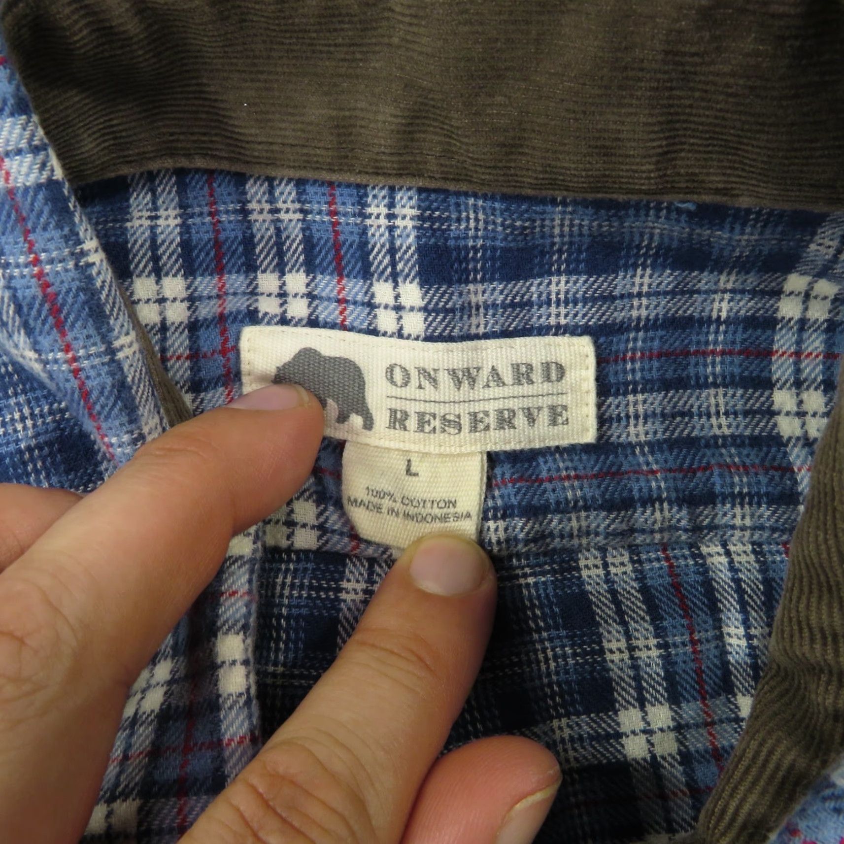Vintage Onward Reserve Shirt Men Large Blue White Check Plaid Cotton Flannel Long Sleeve Button-Up Size US L / EU 52-54 / 3 - 4 Thumbnail