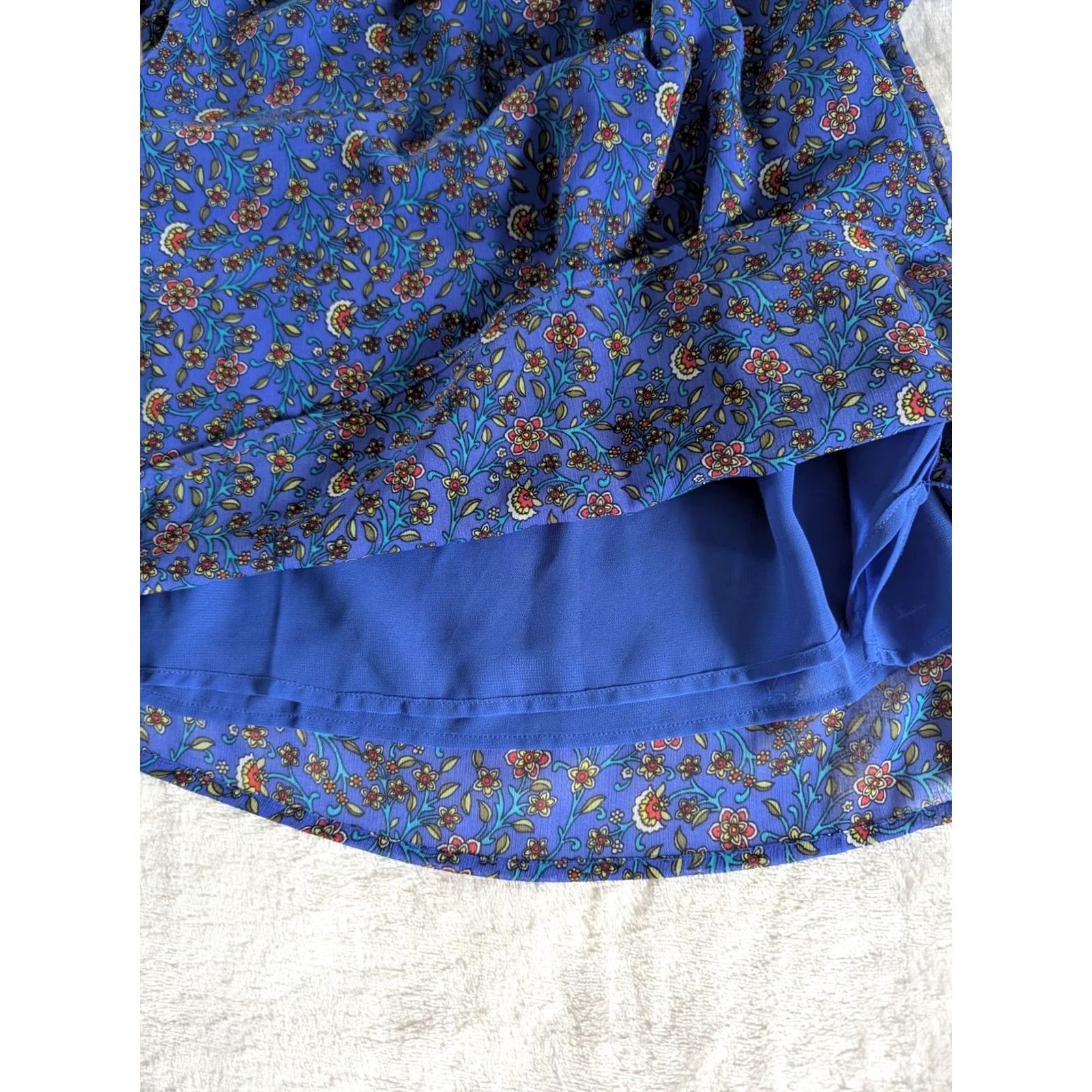 Loft SZ Loft Short Sleeve Blue Floral Ruffle Blouse Women's XS Lined Boho Feminine Shirt Dress? Size XS / US 0-2 / IT 36-38 - 3 Thumbnail