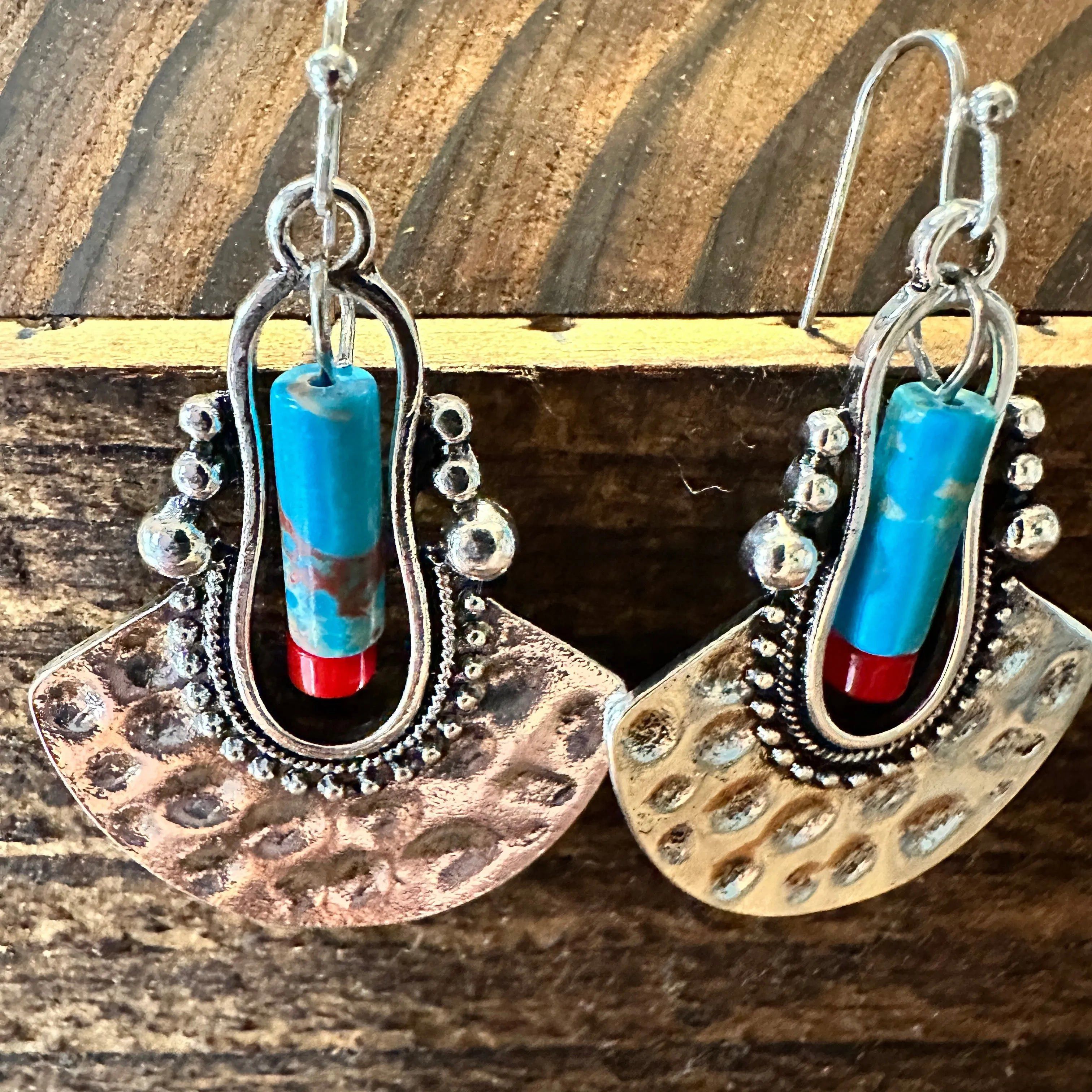 Other Boho Hippie Western Cowgirl Pounded Turquoise Stone Silver D Size ONE SIZE - 4 Thumbnail