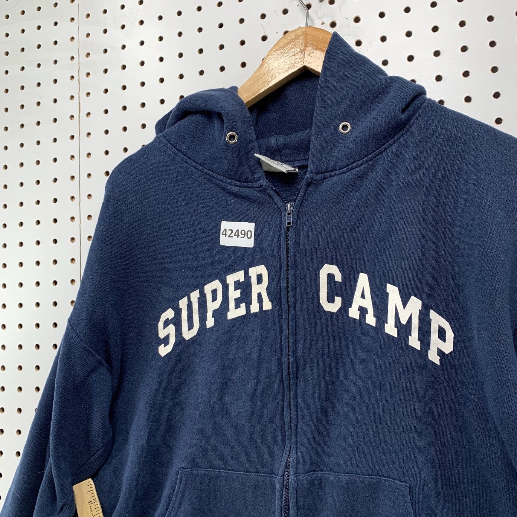 Vintage VINTAGE The Cotton Exchange Mens Hoodie Fleece Full Zip Medium Navy Blue Graphic Print Made in USA Size US M / EU 48-50 / 2 - 7 Thumbnail
