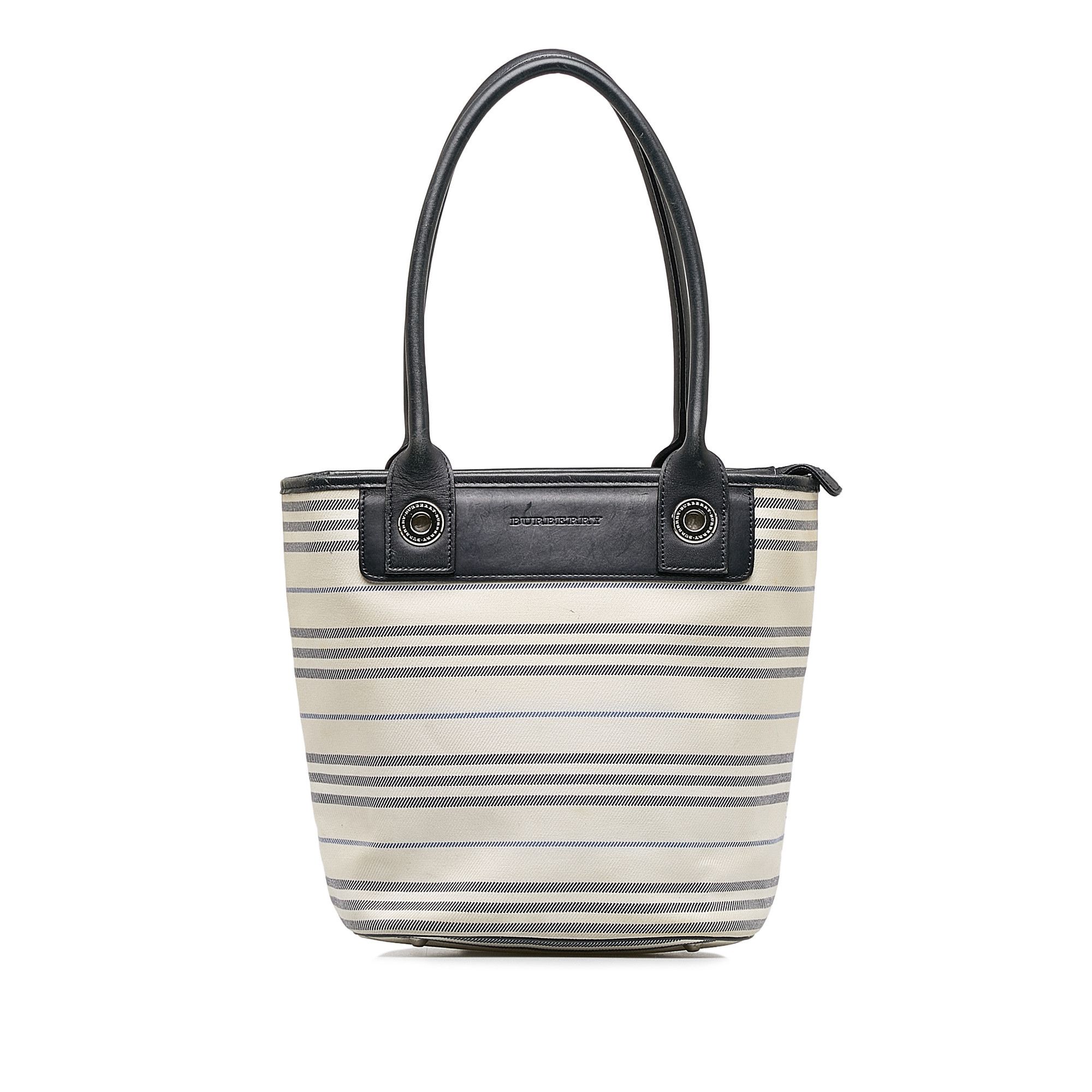 image of Burberry Stripes Canvas Shoulder Bag in White, Women's