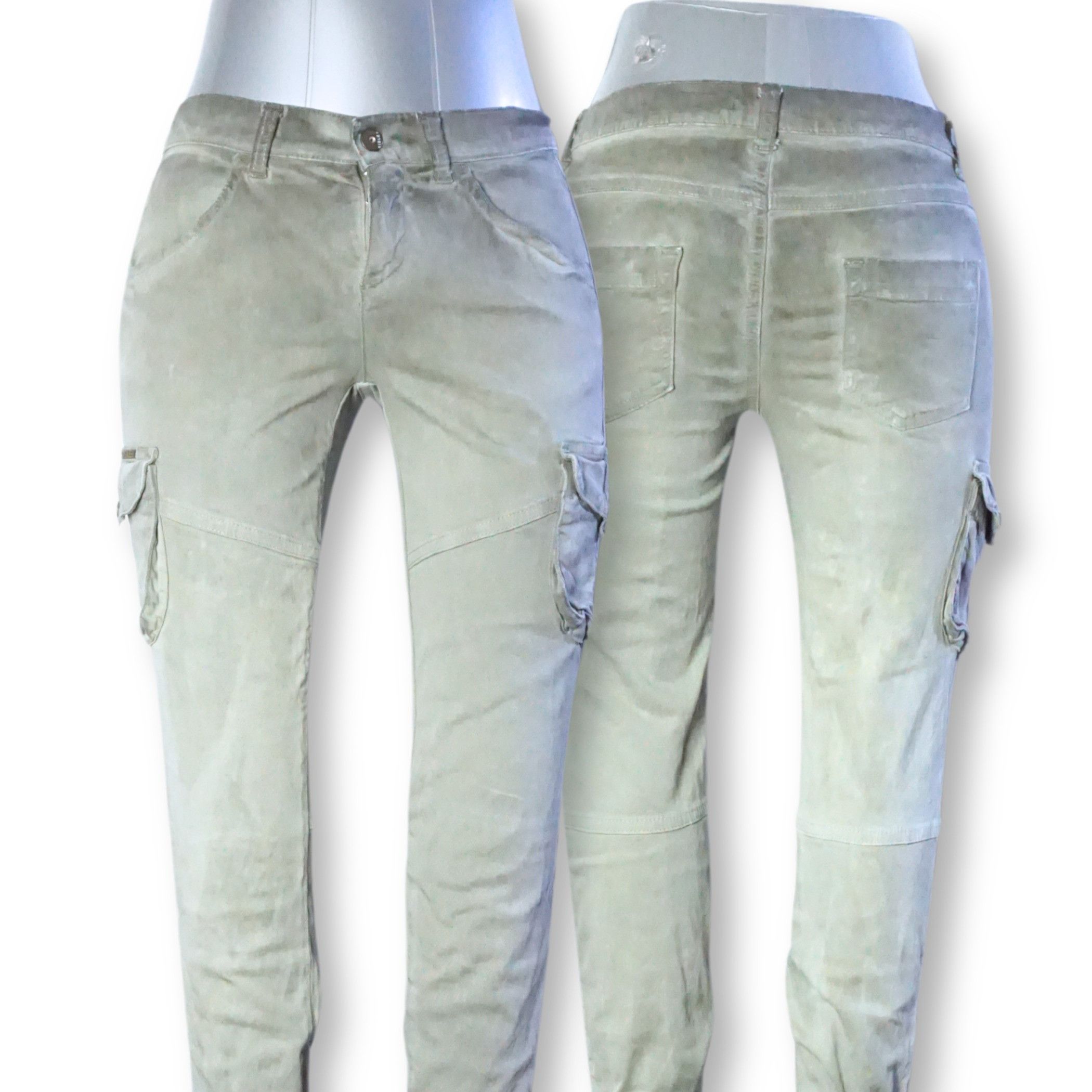 Benetton SISLEY Skinny Fit Oil-Stained Look Low-Rise Cargo Jeans Size 24" / US 00 / IT 34 - 3 Thumbnail
