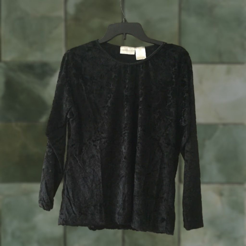 Vintage Christie & Jill Long Sleeve Textured Blouse Top Womens Large Black Size L / US 10 / IT 46 - 1 Thumbnail