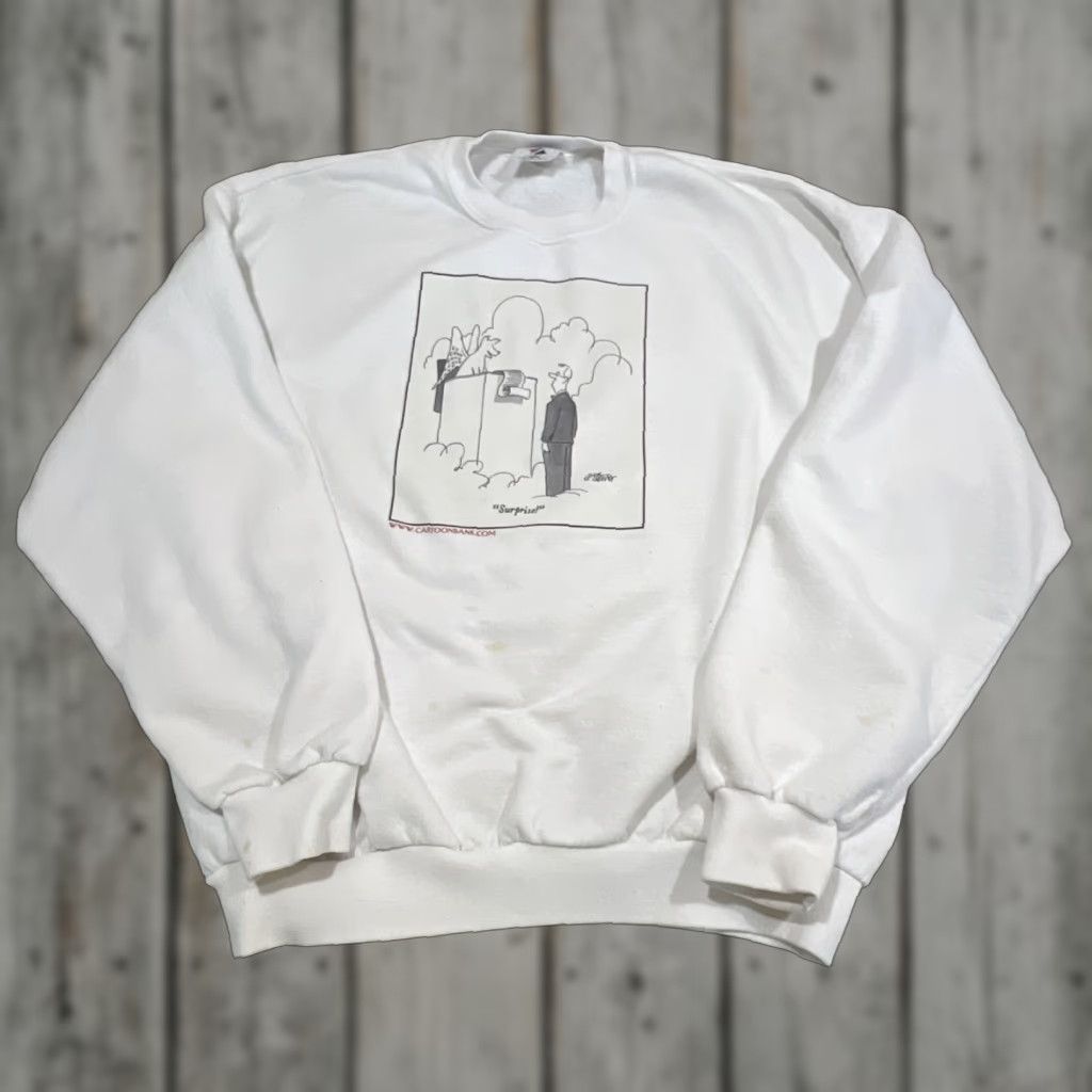 Jerzees VINTAGE Jerzees Sweatshirt Dog God Heaven Gate Graphic Large Crew Neck Long Sleeve White Adult Men L Pullover Cartoonbank Size US L / EU 52-54 / 3 - 1 Thumbnail