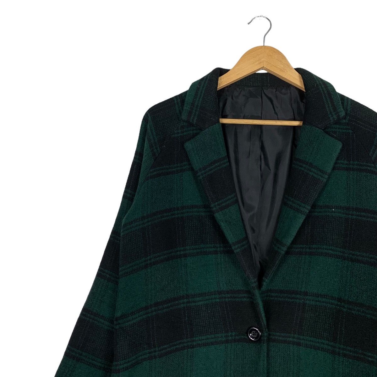 Japanese Brand WORLD WIDE LOVE Green Black Checked Wool Long Coat #1130-C52 Size S / US 4 / IT 40 - 7 Thumbnail