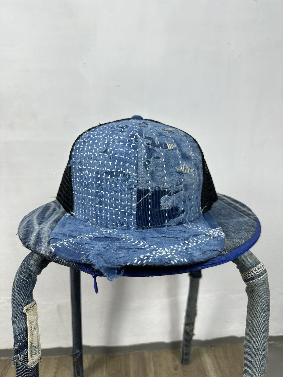 Handmade Custom Made Distressed Patchwork Boro Trucker hats Size ONE SIZE - 1 Thumbnail