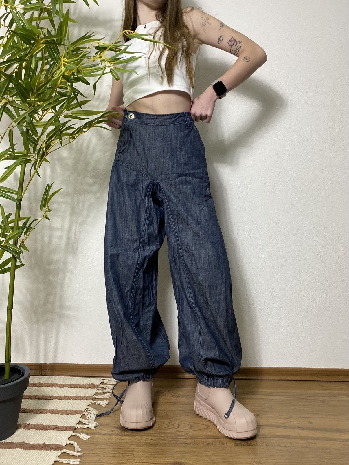 Vintage AVANT GARDE PARACHUTES DENIM TIE PANTS Size 26" / US 2 / IT 38 - 1 Thumbnail