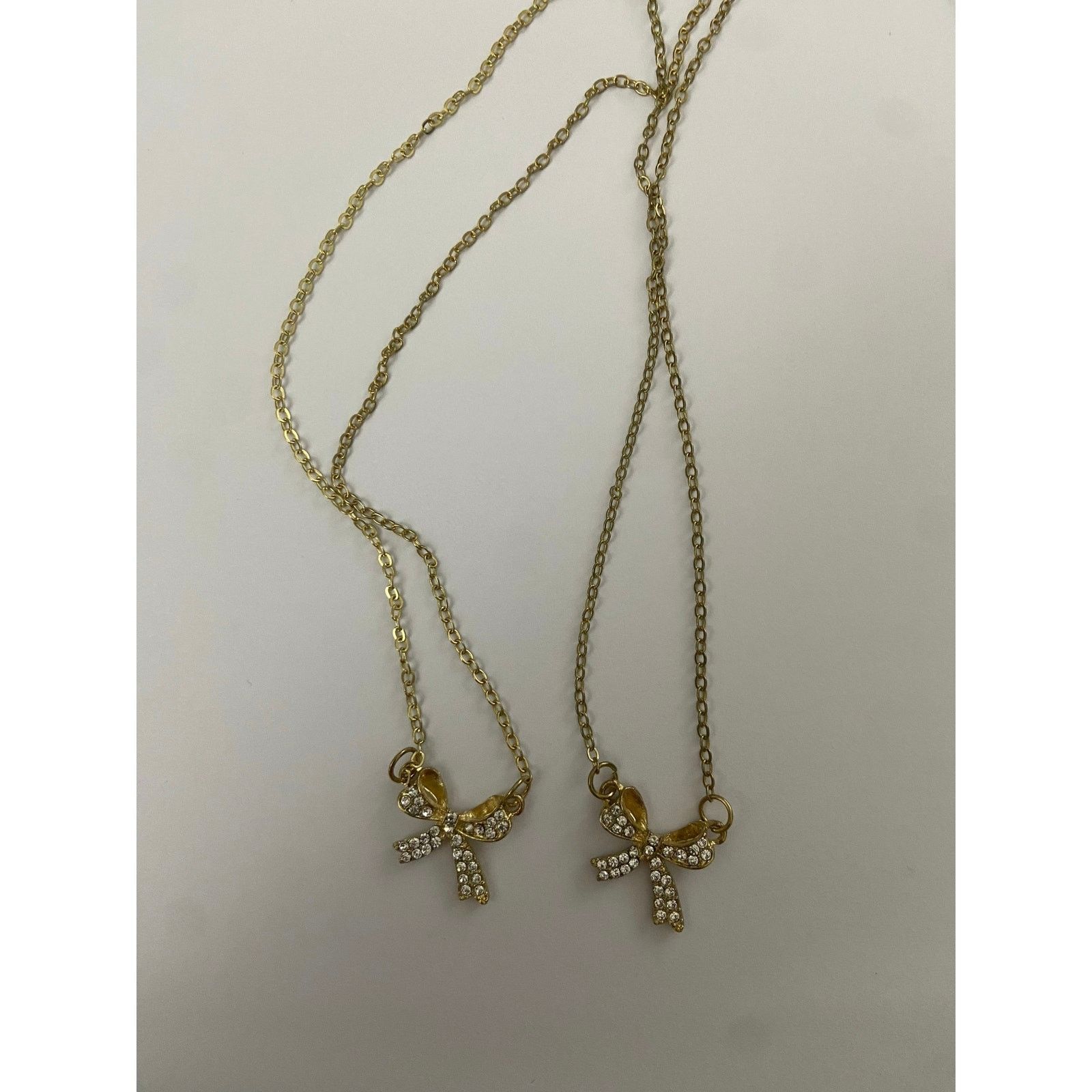 Vintage Rhinestone Bow Pendant Necklace Set - Charming! Size ONE SIZE - 1 Thumbnail