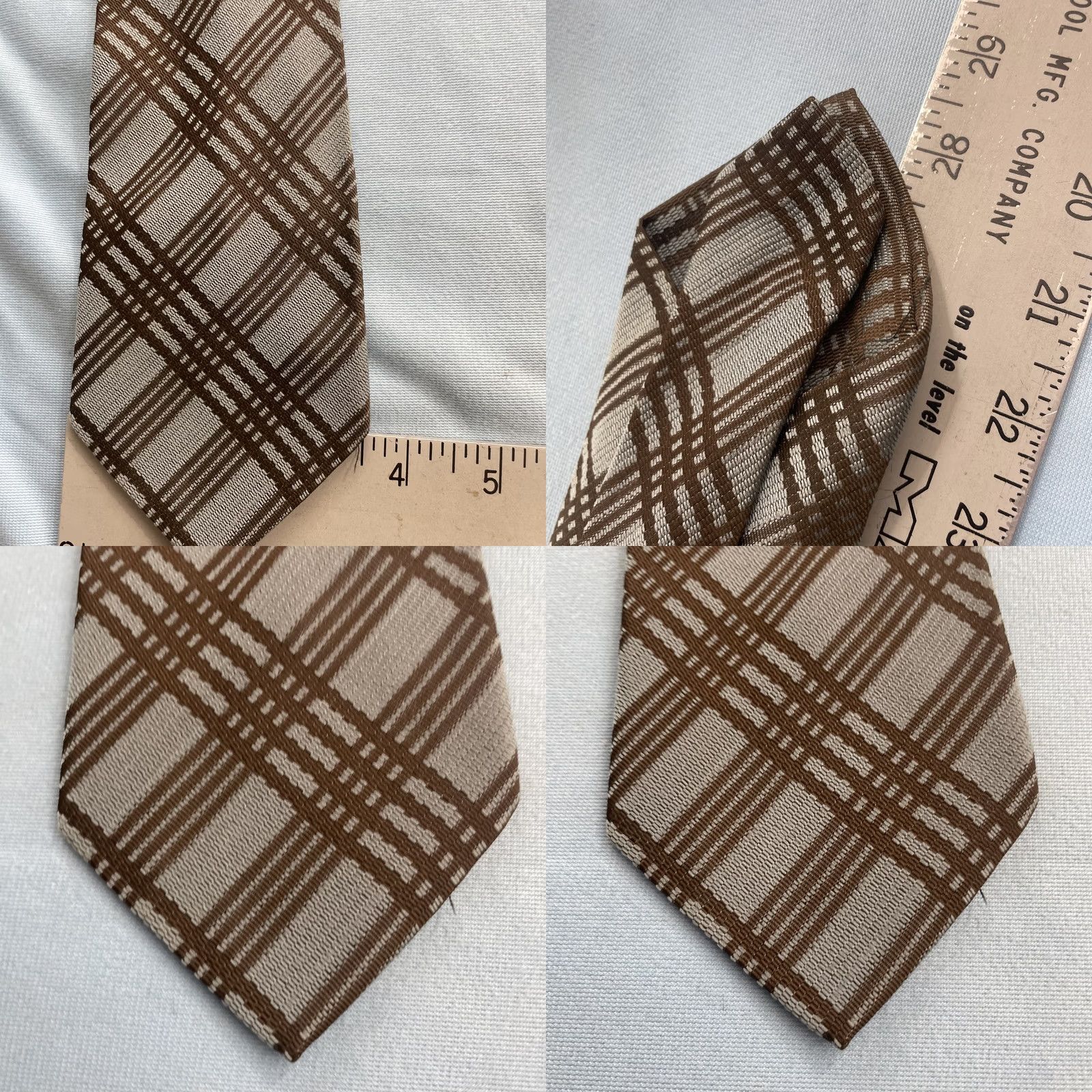 MCM vtg 1970s Woven Tie Textured Silver Gray Brown Cyber Plaid MCM Cowboy 3.5x58" Capsule Necktie Size ONE SIZE - 8 Thumbnail