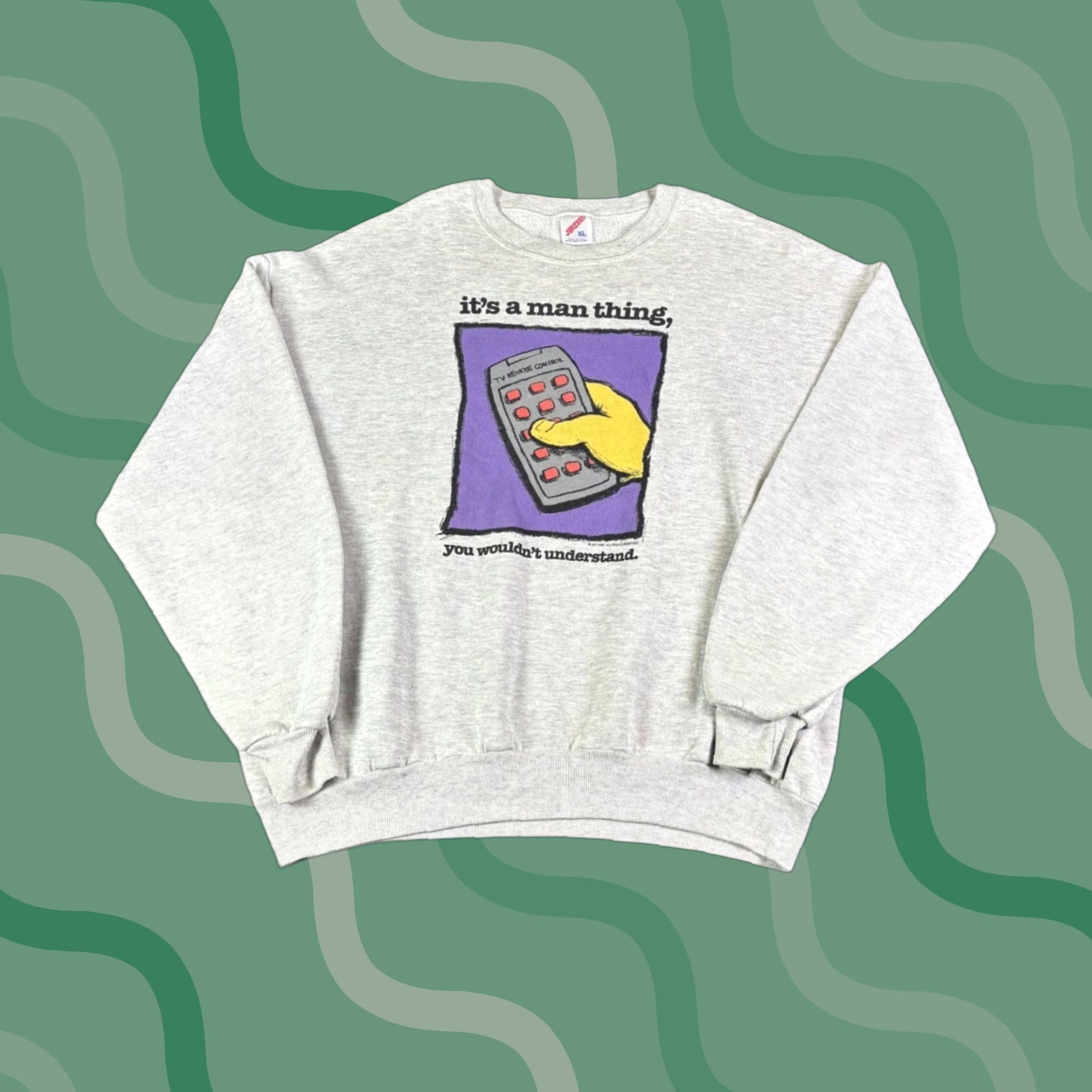 Jerzees VINTAGE Jerzees 90s It's A Man Thing TV Remote Graphic Sweatshirt XL Size US XL / EU 56 / 4 - 1 Thumbnail