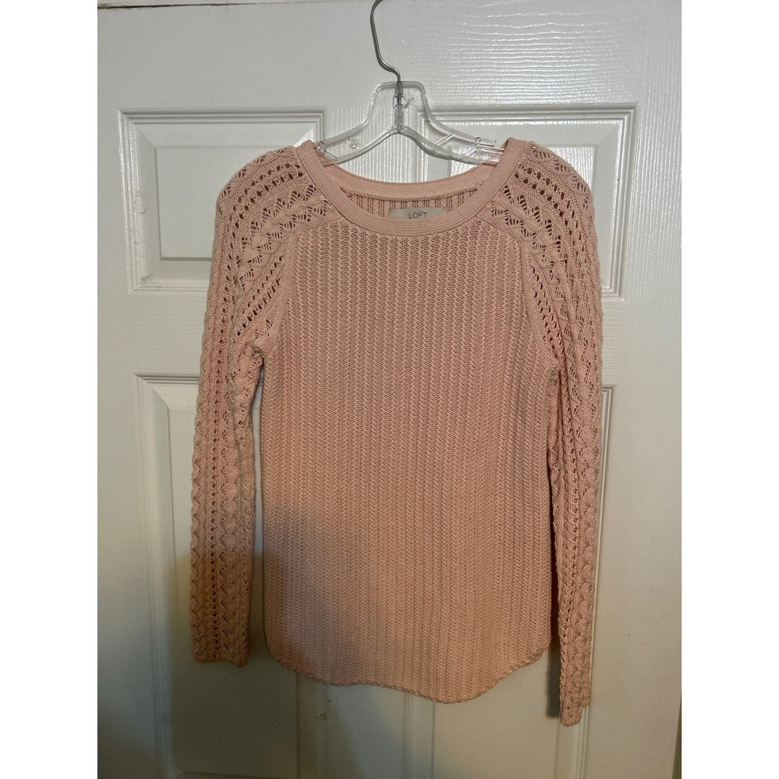 Loft Loft Pink Cotton Ribbed Pointelle Raglan Sweater Small SP Size S / US 4 / IT 40 - 1 Thumbnail