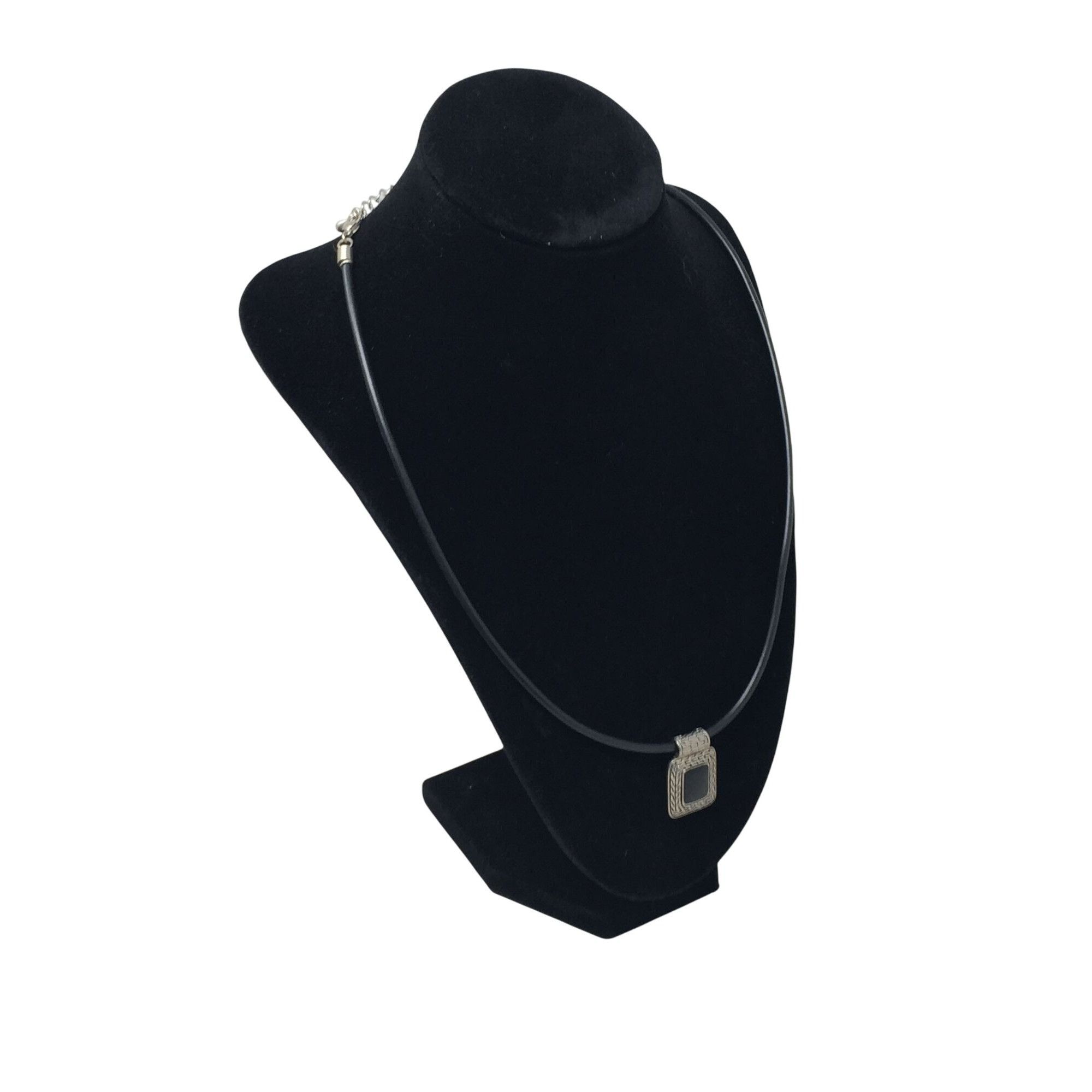 Other Unisex Black Necklace with Silver & Black Rectangular Pendan Size ONE SIZE - 2 Thumbnail