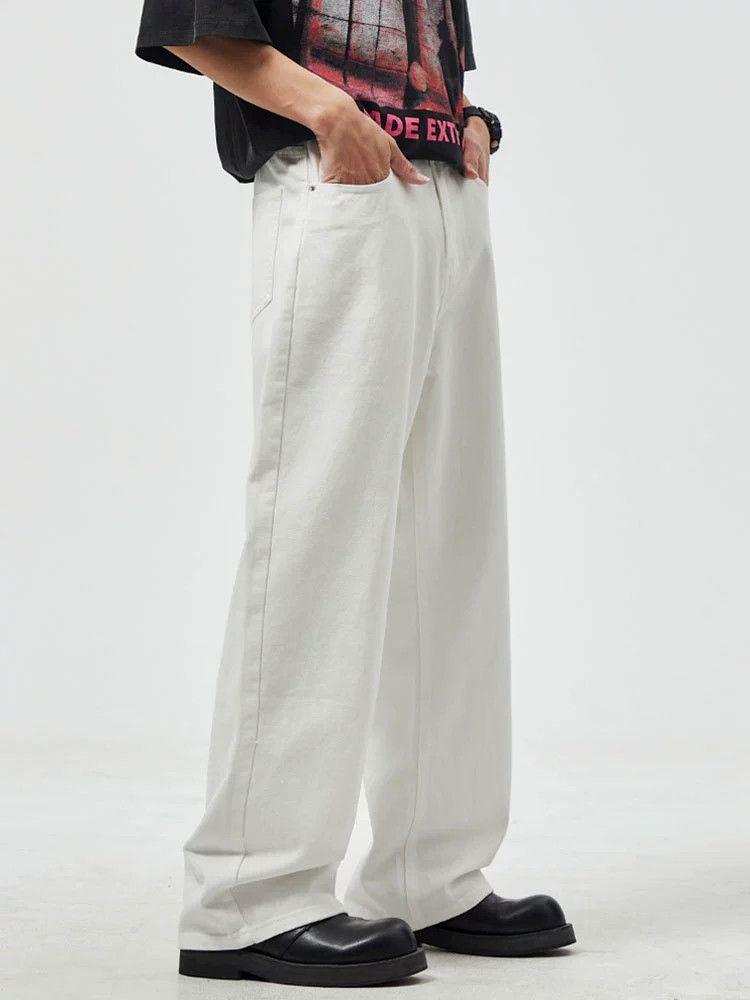 Jean White men's American high street retro straight loose jeans Size US 32 / EU 48 - 2 Thumbnail