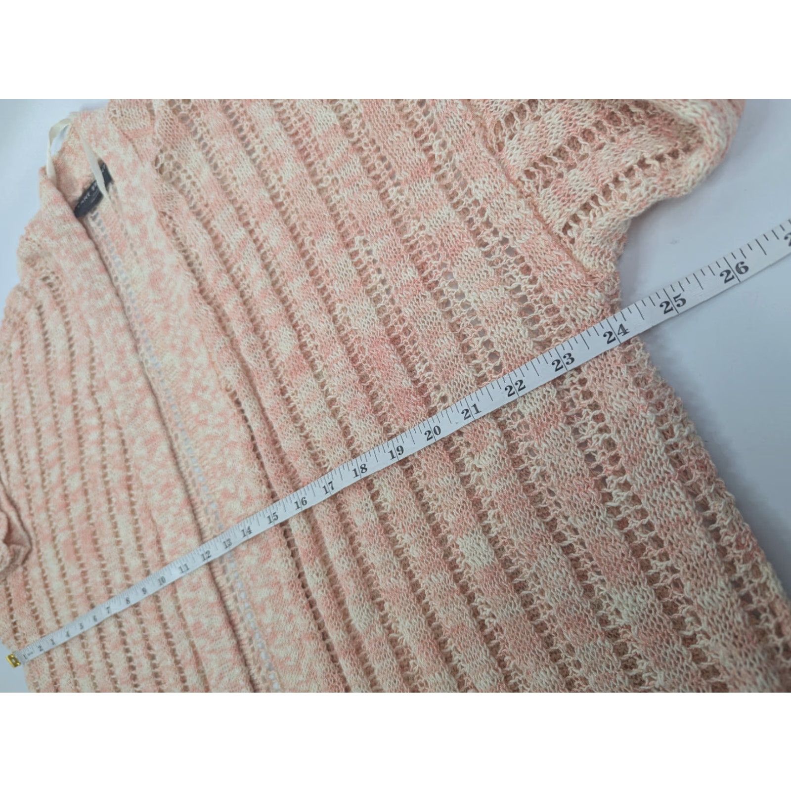 Vintage VINTAGE Lane Bryant Women's Plus 22/24 Pink White Open Knit Dolman Sleeve Cardigan Size 3XL / US 20-22 - 5 Thumbnail