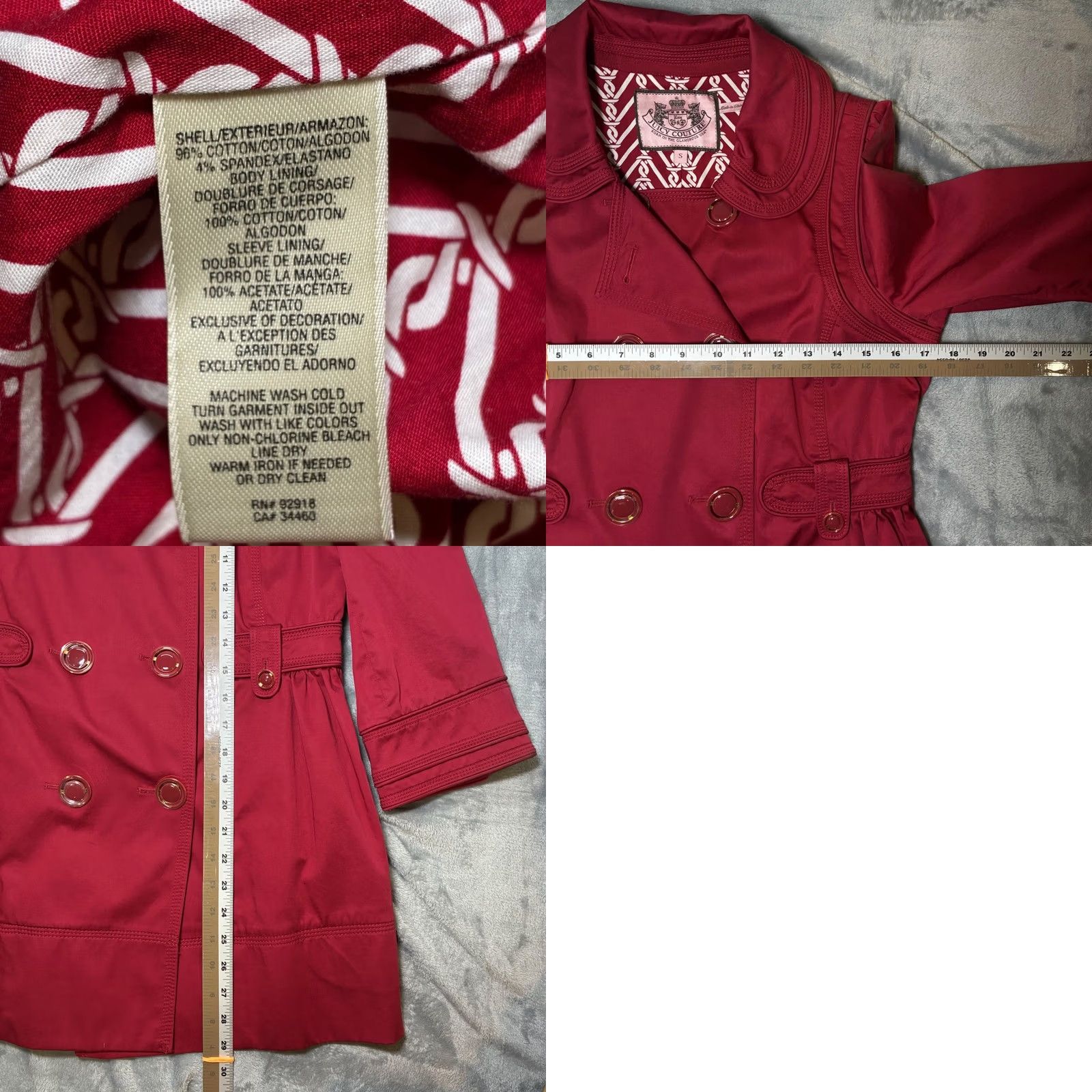 Juicy Couture Juicy Couture Red Trench Coat Double Breasted 3/4 Sleeve Gold Buttons Size S Womens Size S / US 4 / IT 40 - 8 Thumbnail