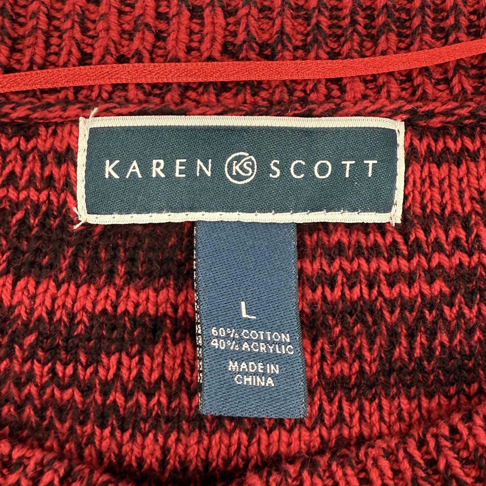 Vintage Karen Scott Sweater Womens Large Red Black Marled Cable Knit Pullover Knit Crew Neck Size L / US 10 / IT 46 - 7 Thumbnail