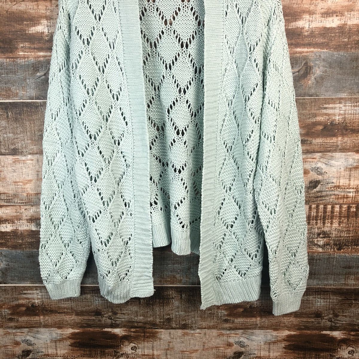 Homespun Knitwear × Japanese Brand Capoule Color Green Cardigan crochet meshnet Knitwear #A1870 Size US L / EU 52-54 / 3 - 6 Thumbnail