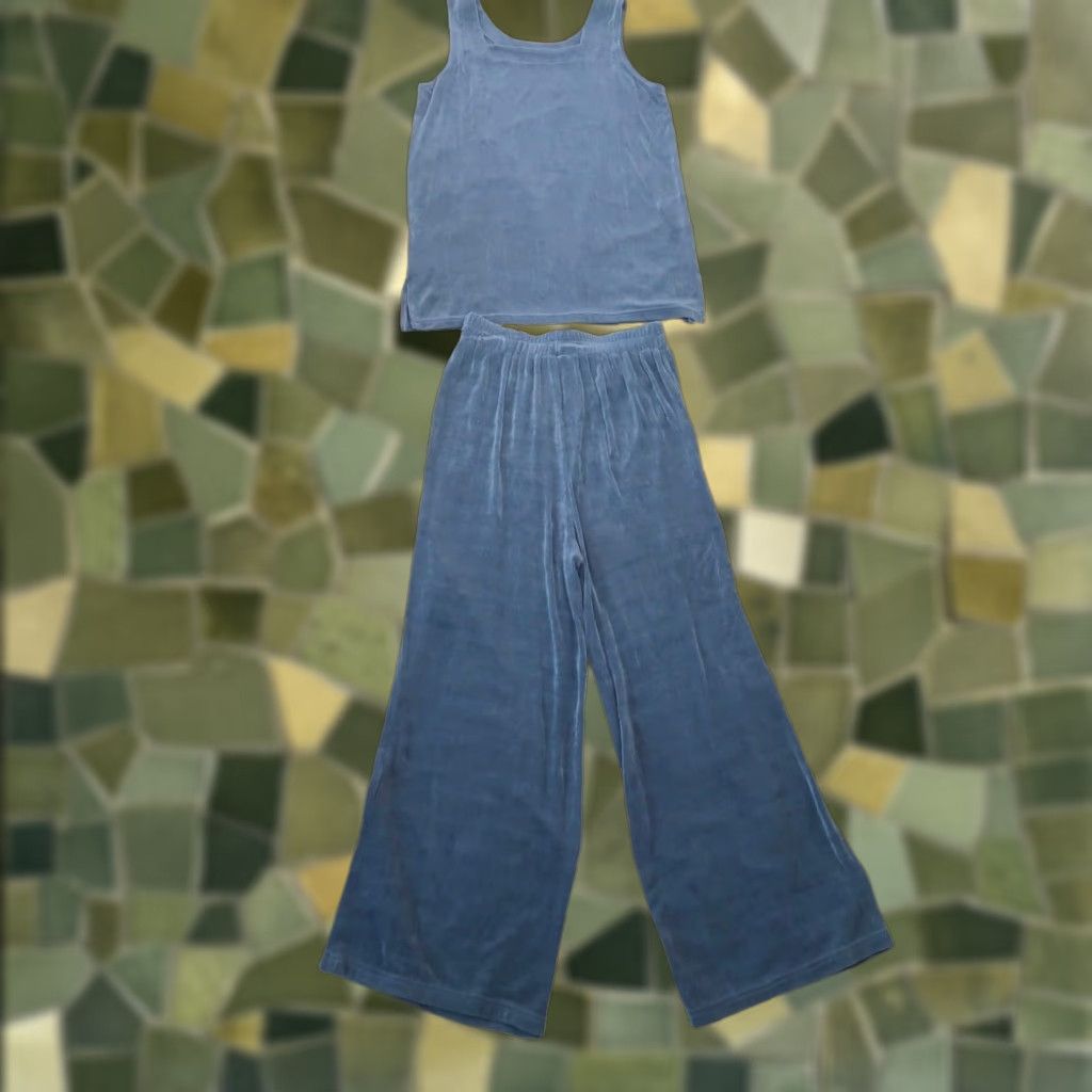 Vintage VINTAGE 90s Destinations Blue Jersey Tank & Wide Leg Pants Set S/M Women Size S / US 4 / IT 40 - 1 Thumbnail