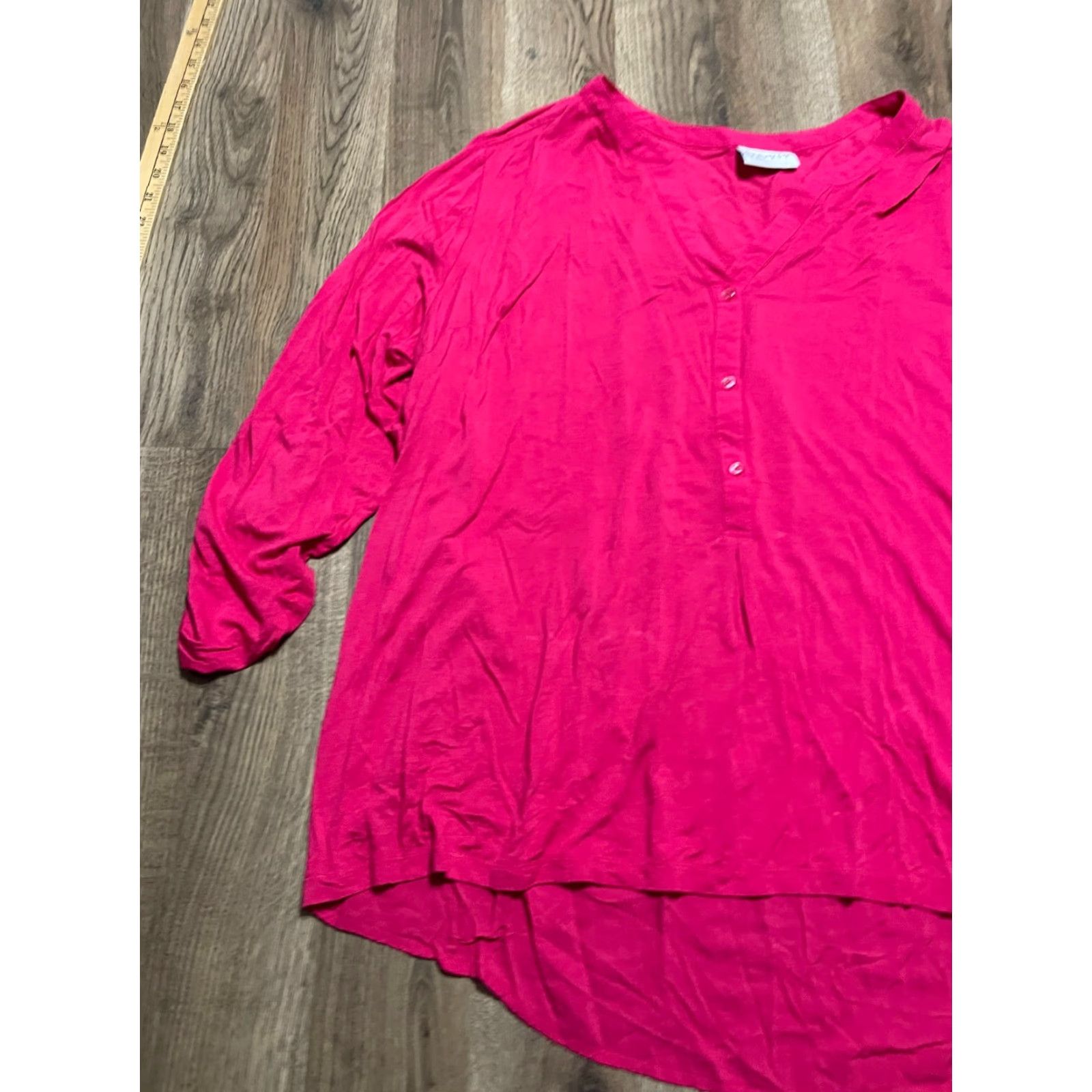 Vintage VINTAGE? (No) Ava & Viv Shirt Womens 2XL Pink Long Sleeve V-Neck 1/4 Buttons T-Shirt Casual Modern Basic Regular Split? Size XXL / US 16-18 / IT 52-54 - 3 Thumbnail