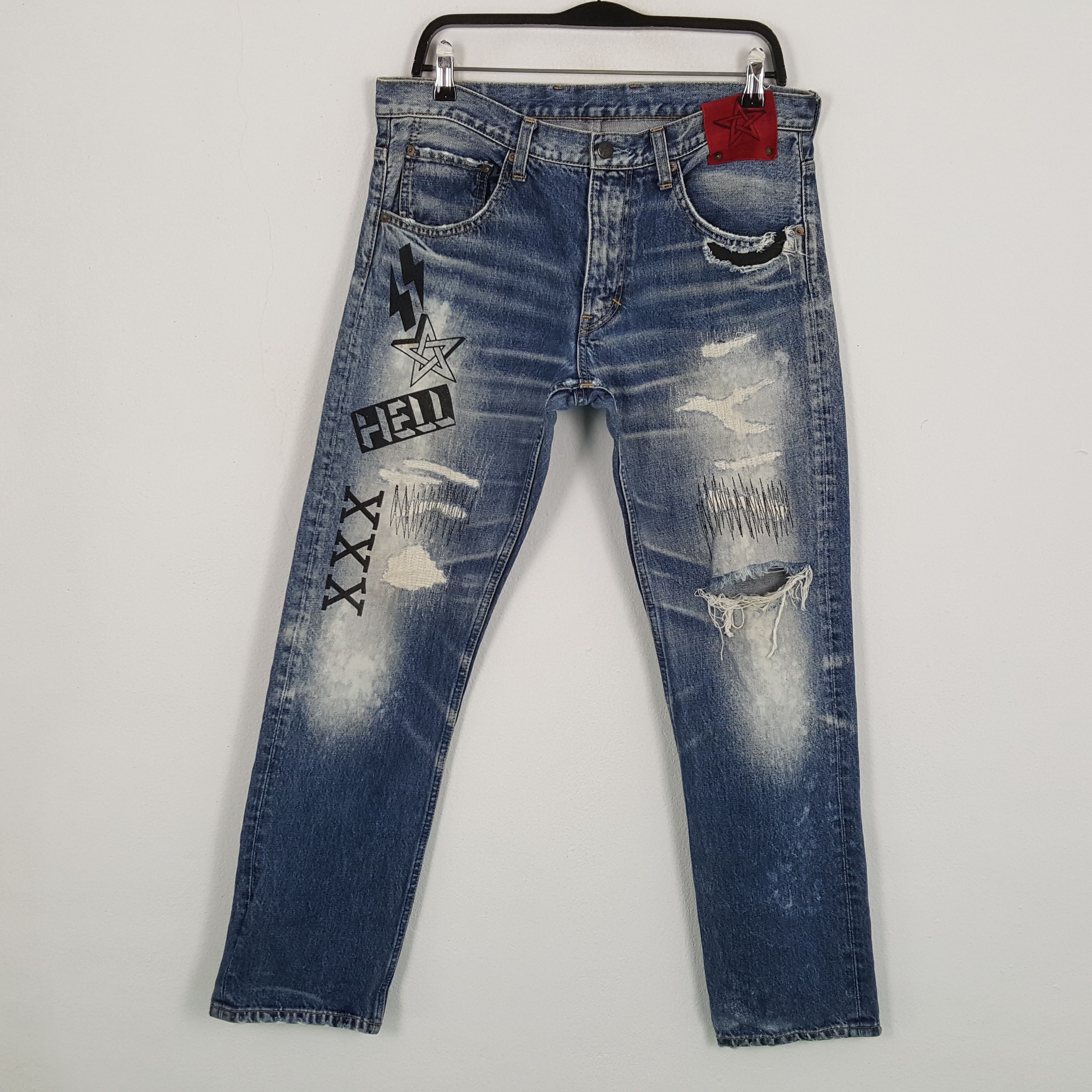 Japanese Brand × Vintage SWEATS BLOODS Rare Design Fashion Style Distressed Jeans Size US 33 - 1 Thumbnail