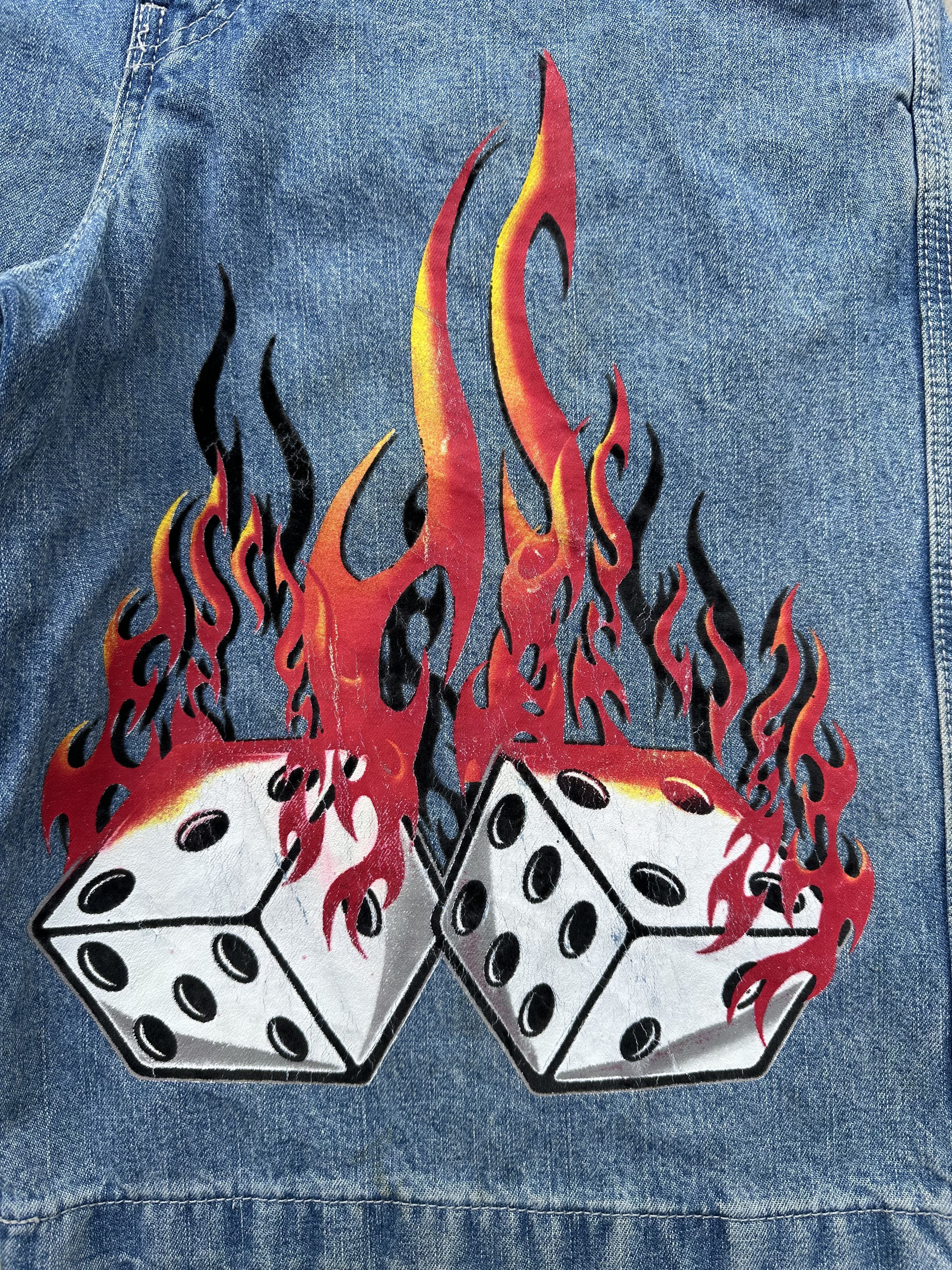 JNCO × Vintage 🔥🔥🔥 90s CRAZY SICK JNCO FLAMING DICE JEANS SHORT JORTS Size US 30 / EU 46 - 4 Thumbnail