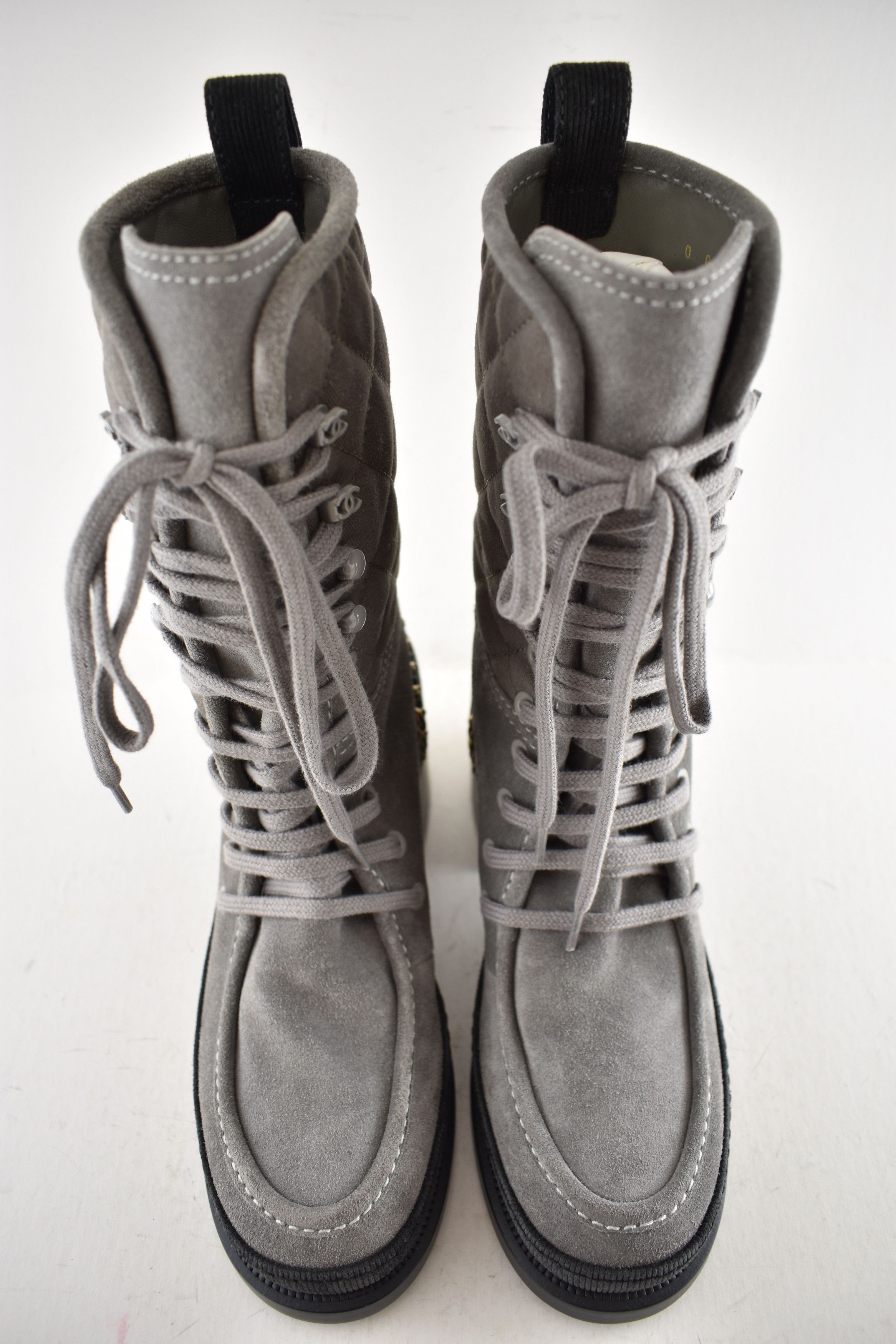 Chanel Chanel 24K Grey Quilted Chain Combat Military Tall Boot 36 Size US 6 / IT 36 - 10 Thumbnail