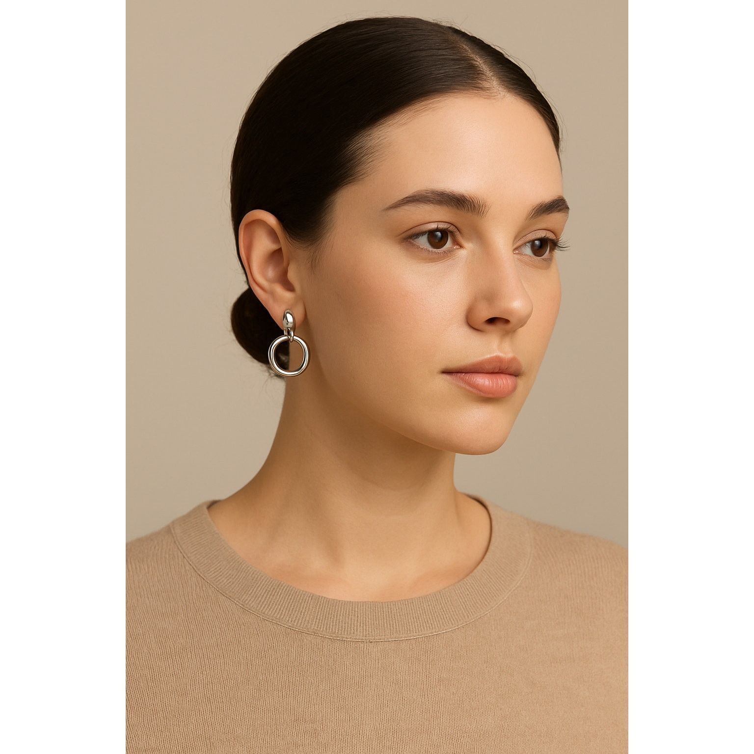 Vintage Vintage Silver Tone Hoop Drop Earrings Minimalist Dangle Size ONE SIZE - 1 Thumbnail