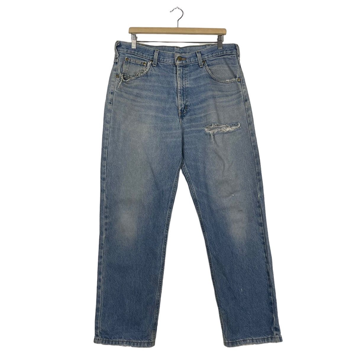Carhartt Vintage 90s Carhatt Light Blue Ripped Denim Jeans Size US 37 - 2 Thumbnail