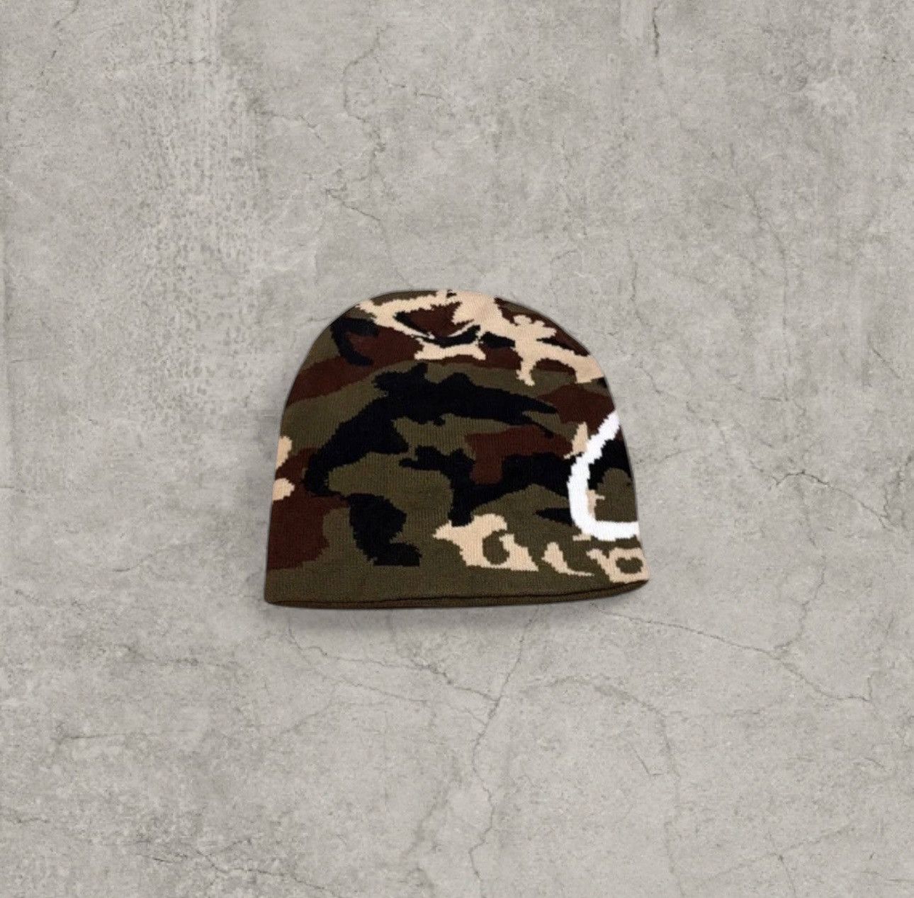 Japanese Brand Cool vintage style beanie, camo in khaki/brown. One size Size ONE SIZE - 2 Thumbnail