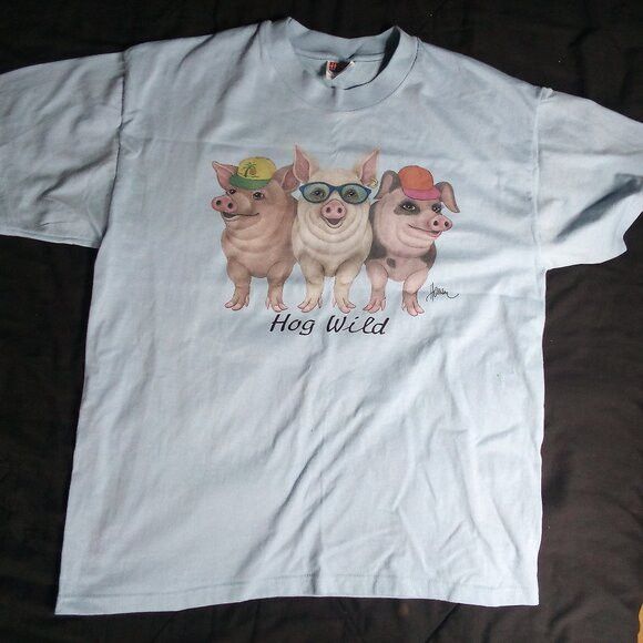 Hanes Deadstock Vintage Hog Wild Pigs Bob Harrison T-Shirt Size US L / EU 52-54 / 3 - 2 Thumbnail