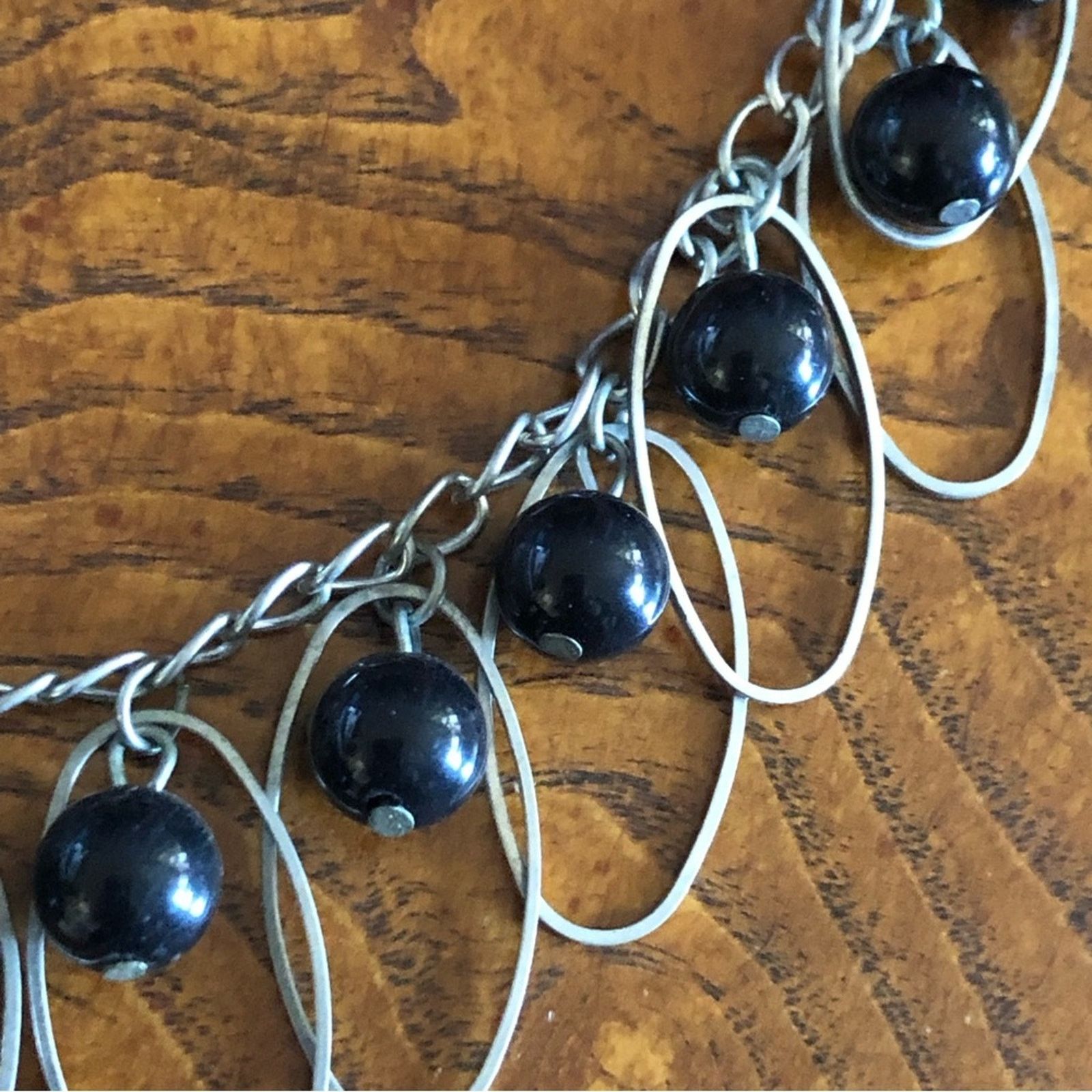 Jewelry Oval matte silver tone disc simulated black pearl necklace Size ONE SIZE - 8 Thumbnail