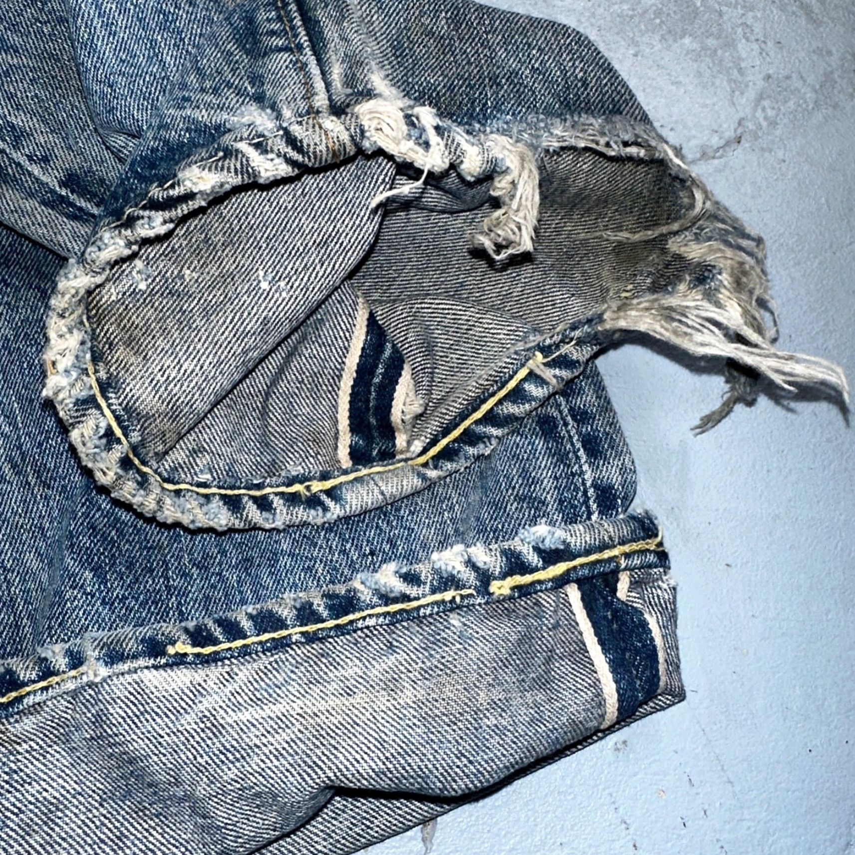 Levi's VINTAGE Levi's 501 XX Jeans - 70s Redline Selvedge, Thrashed, Ripped, Blue Denim, Button Closure, 29x29, Regular, Men's Size 29, Classic Straight Fit Size US 29 - 4 Thumbnail