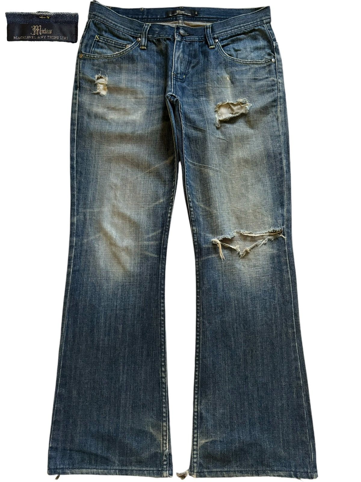 Vintage Japanese MIDAS Mud Wash Distressed Flare Jeans