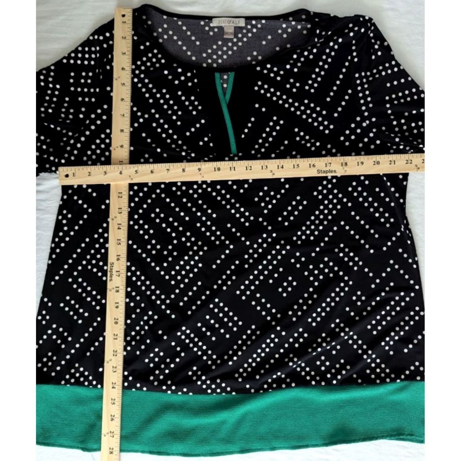 Vintage Roz & Ali Womens 1X Black White Green Polka Dot 3/4 Sleeve Top Office Retro Stretch Size XL / US 12-14 / IT 48-50 - 5 Thumbnail