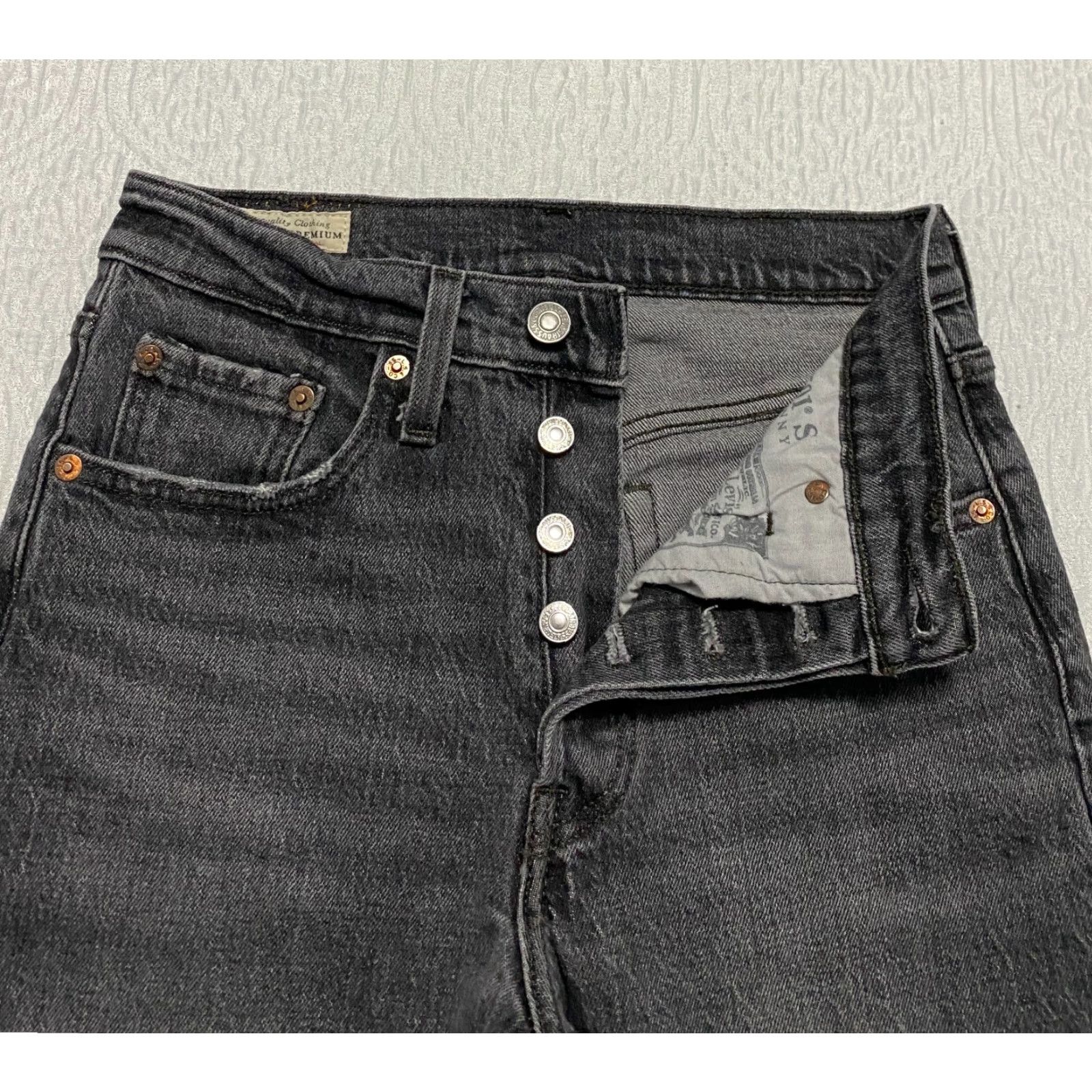 Levi's Levis 501 Jeans Skinny Denim Black 24 Women Button Fly 27.5 Inseam 5-Pocket Stretch 90s Grunge Retro Rock Size 42" / US 20 - 7 Thumbnail
