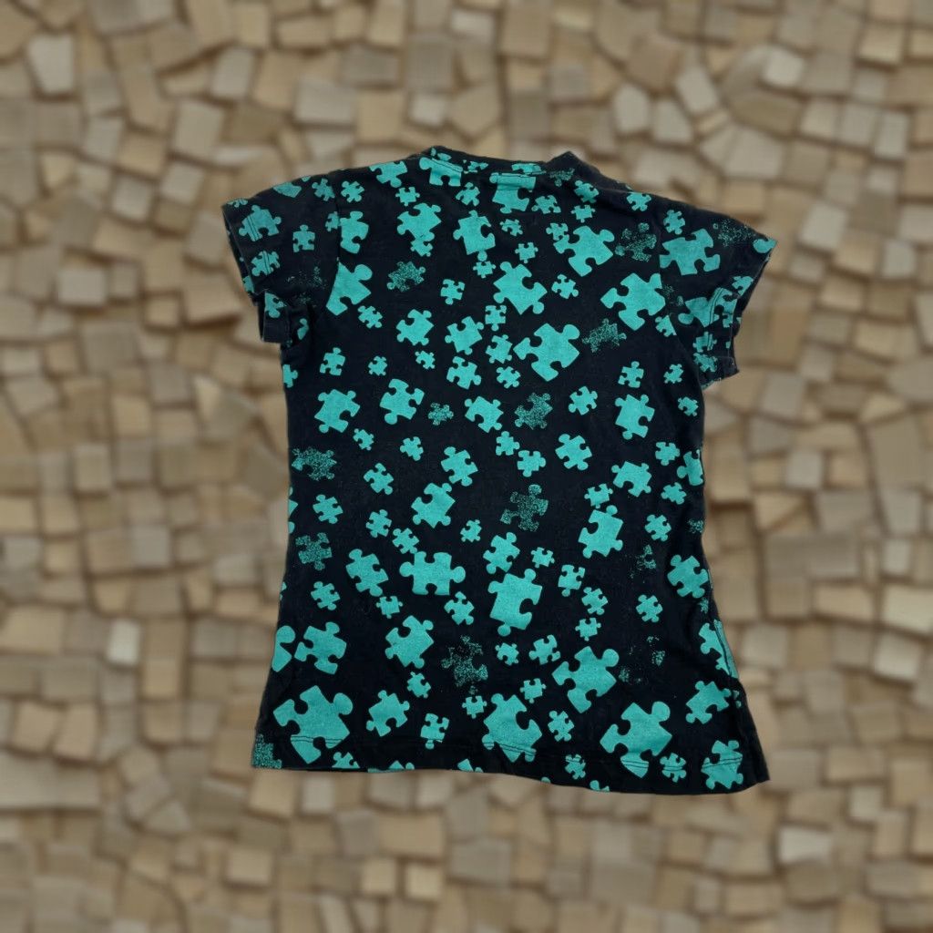 Vintage Cocoa Blouse Women's Size S Short Sleeve Mock Neck Jigsaw Piece Print Size S / US 4 / IT 40 - 1 Thumbnail
