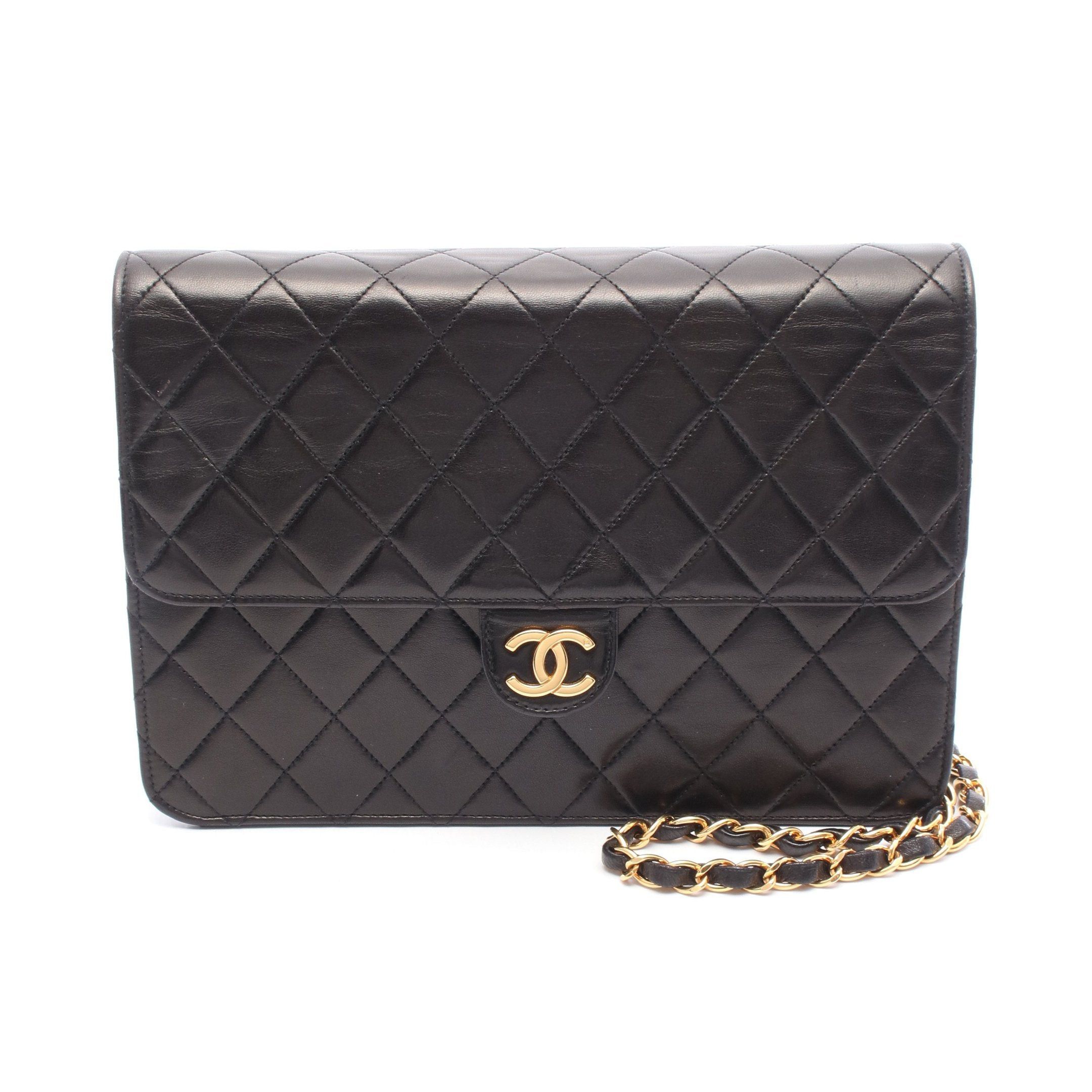 Chanel Matelasse Chain Shoulder Bag Lambskin Black Gold Hardware