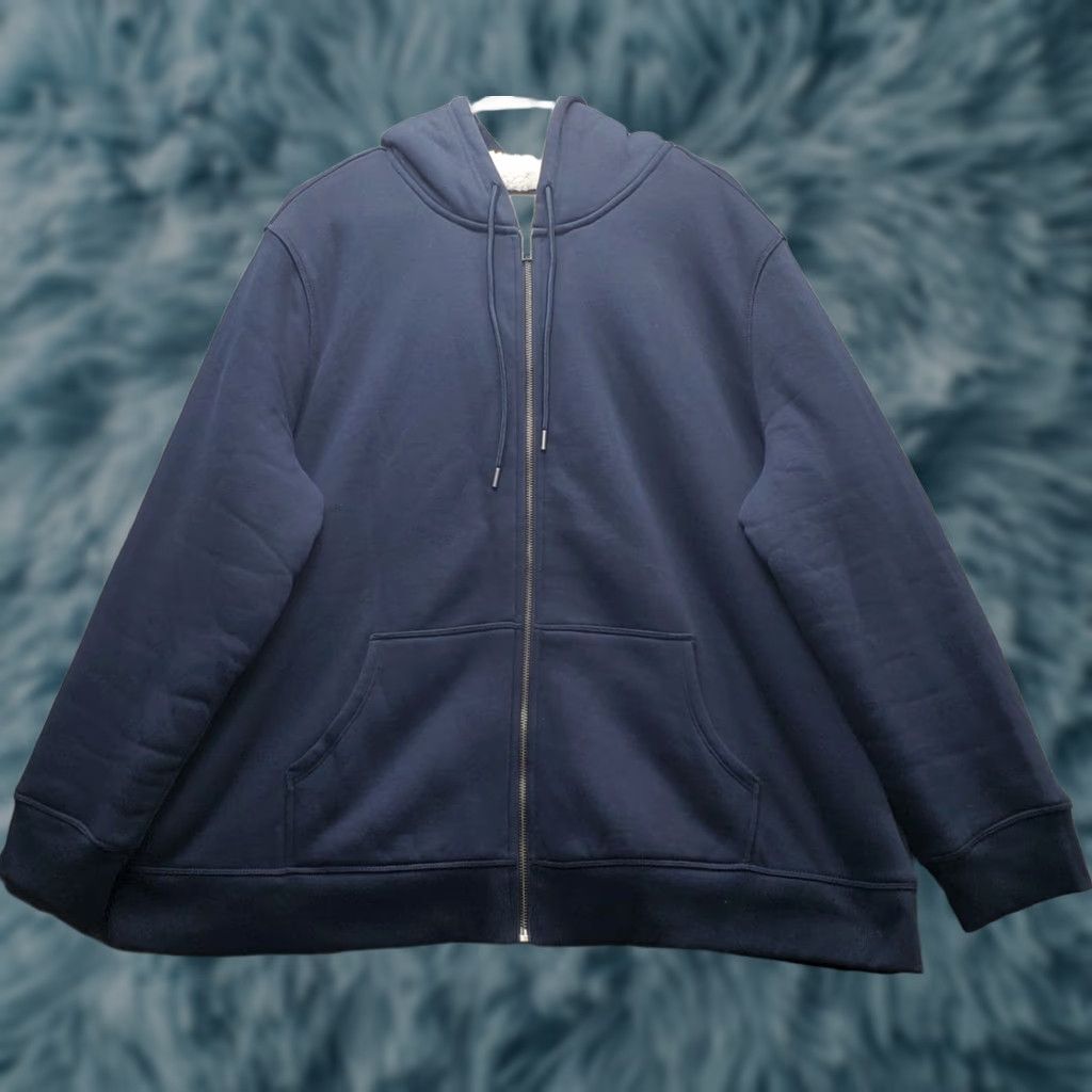 Vintage Style&co. Windbreaker Hoodie Womens 2X Navy Sherpa Lined Drawstring Full Zip Size XXL / US 16-18 / IT 52-54 - 1 Thumbnail